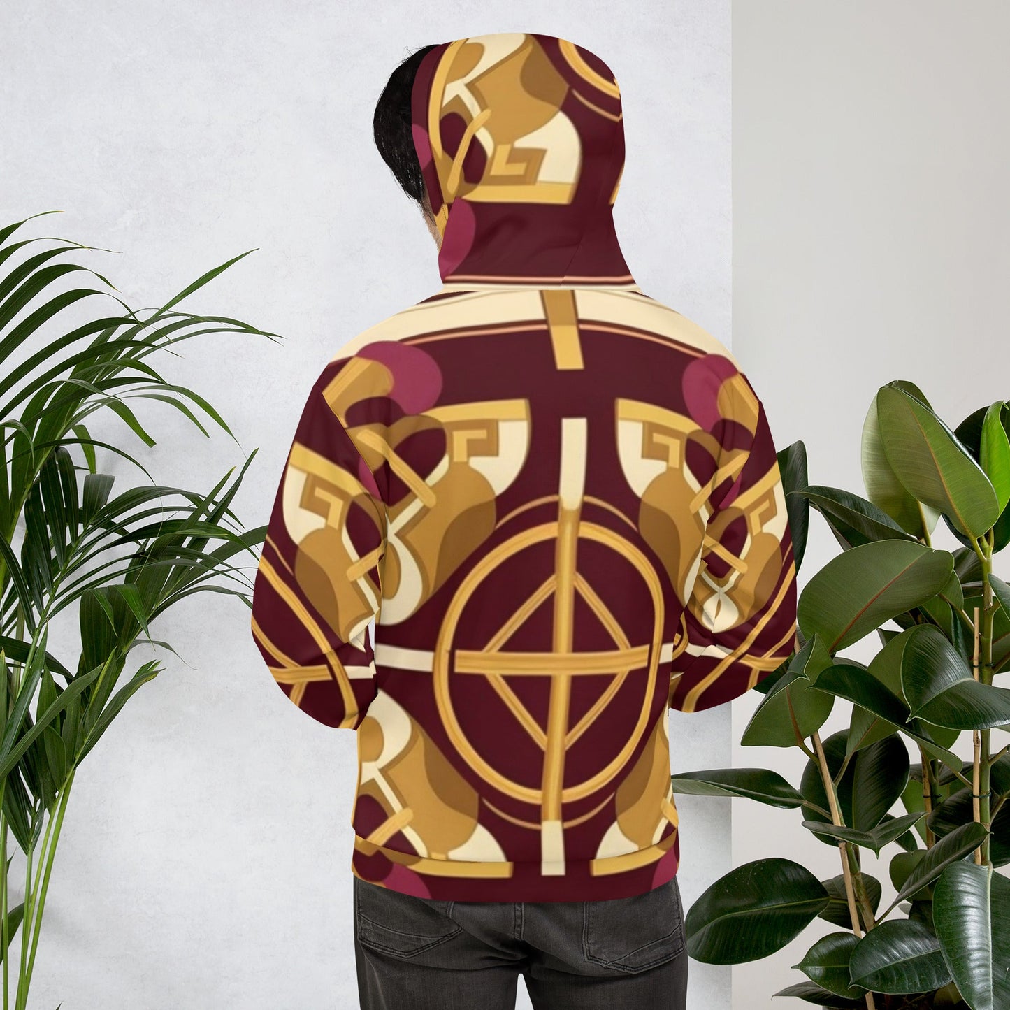 Front Mz Kittyz Burgundy Baroque Signature Scarf Design Unisex Hoodie Hoodie #MzKittyz #NikkiDKatArt