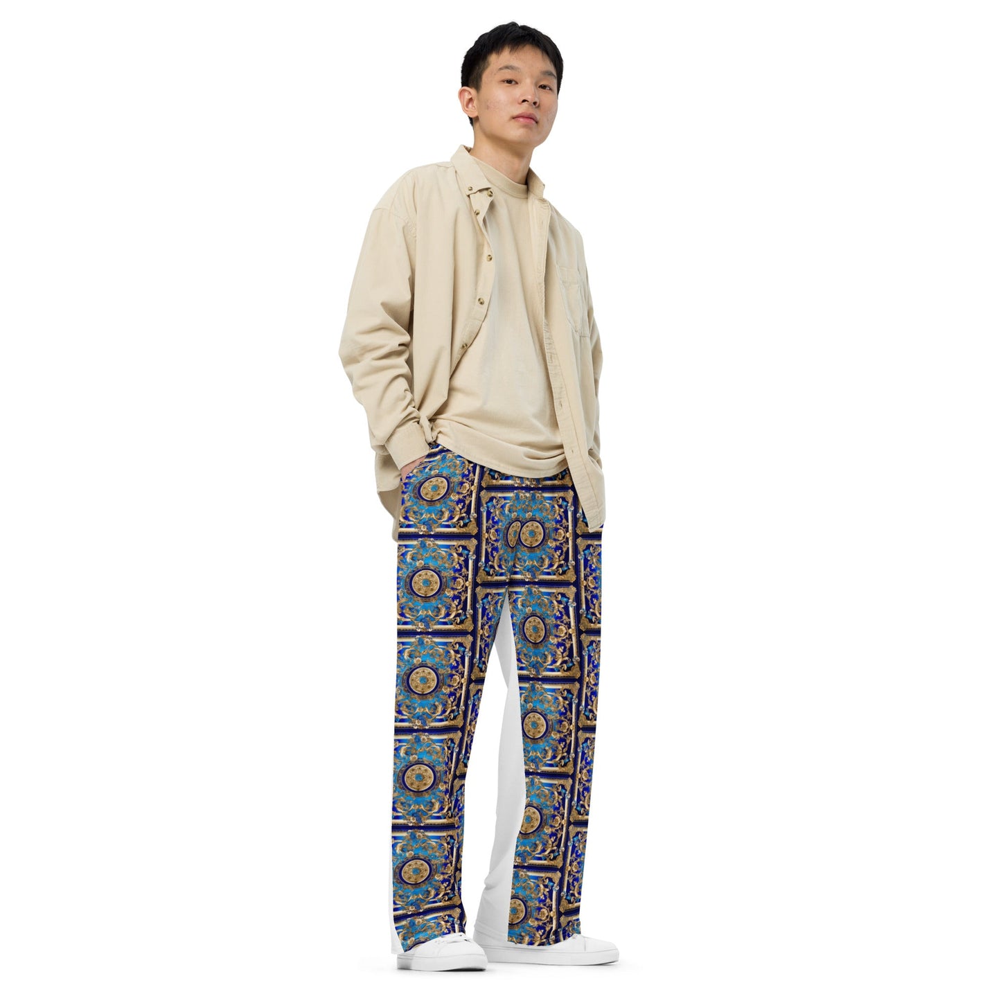 Front Signature Scarf Collection Unisex wide-leg pants #MzKittyz #NikkiDKatArt