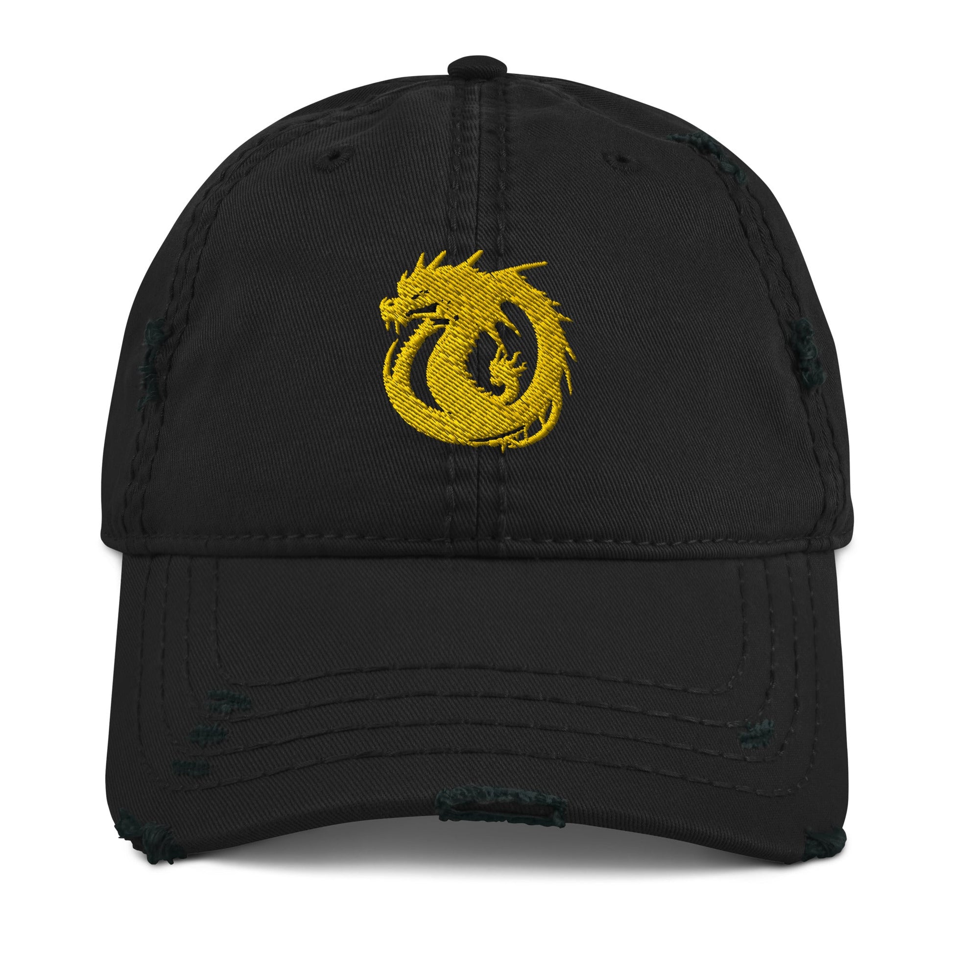 Front Golden Dragon Distressed Dad Hat DadHat #MzKittyz #NikkiDKatArt