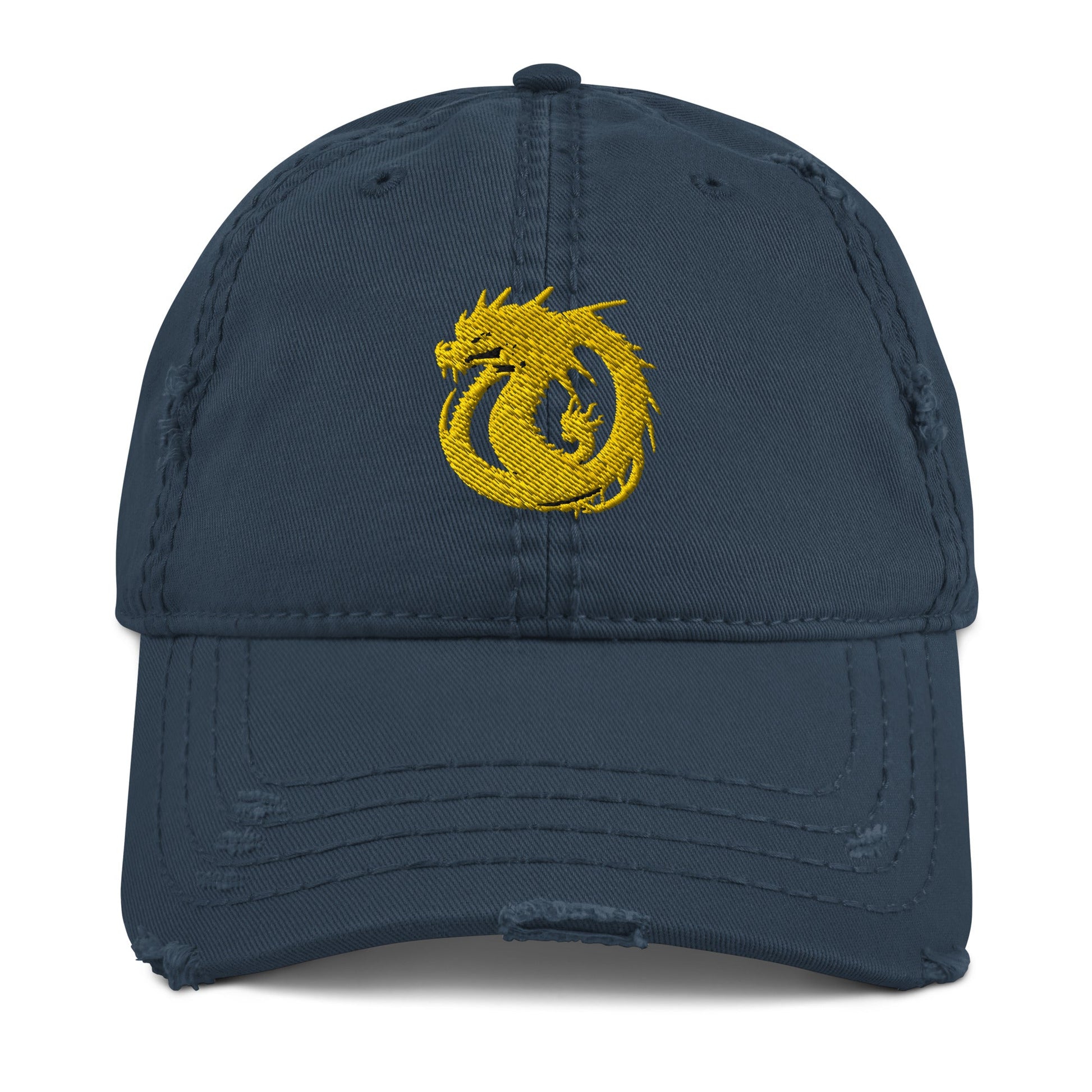 Front Golden Dragon Distressed Dad Hat DadHat #MzKittyz #NikkiDKatArt