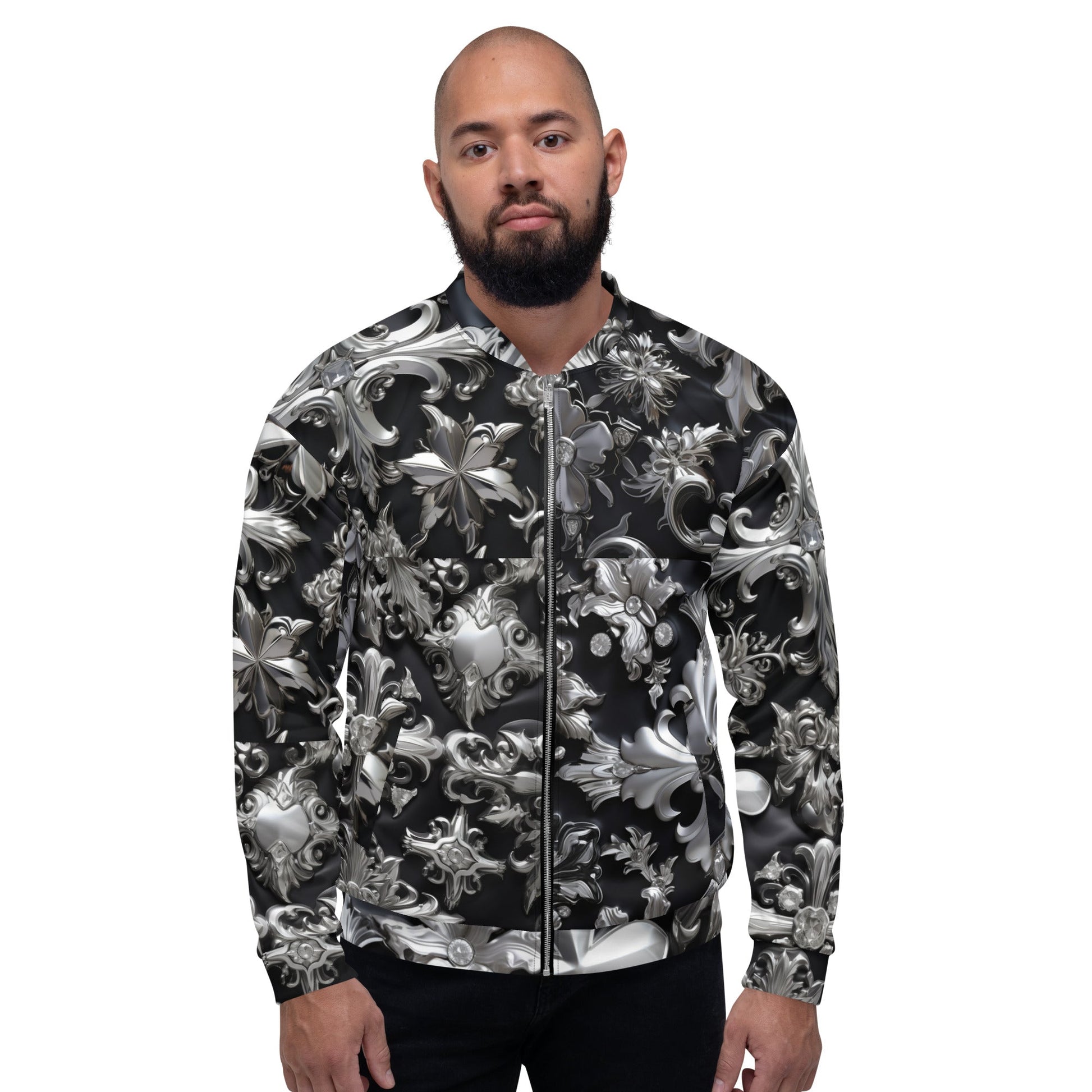 Front Chrome Crosses Unisex Bomber Jacket Bomber Jacket #MzKittyz #NikkiDKatArt