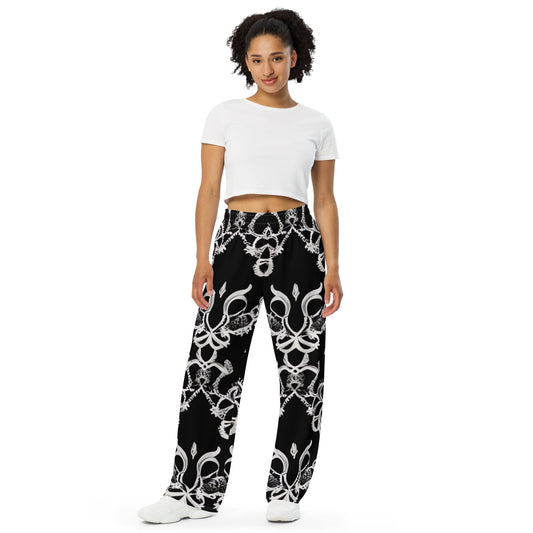 Front Lacie Lace Florentino Unisex wide-leg pants Wide Legged Pant #MzKittyz #NikkiDKatArt