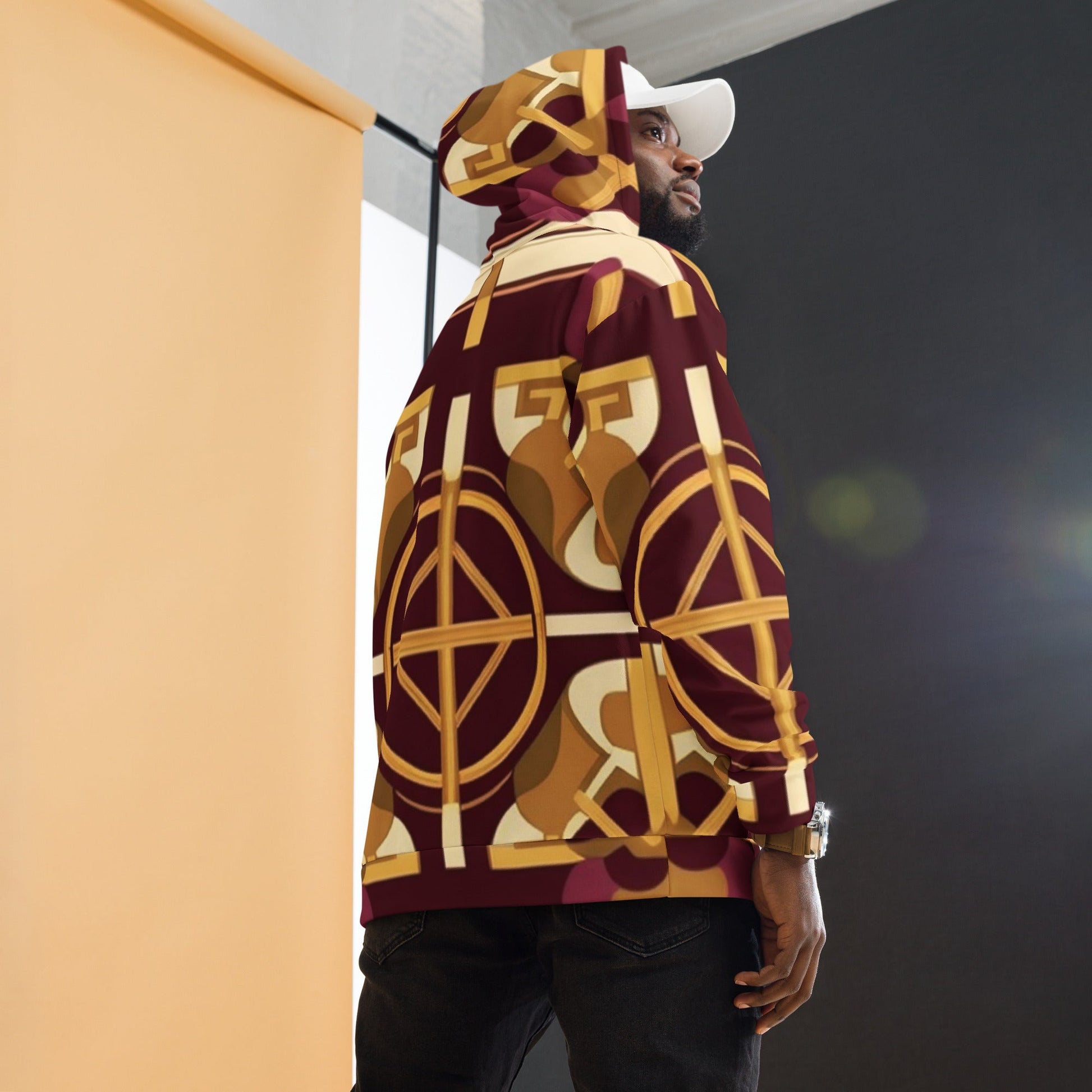 Front Mz Kittyz Burgundy Baroque Signature Scarf Design Unisex Hoodie Hoodie #MzKittyz #NikkiDKatArt