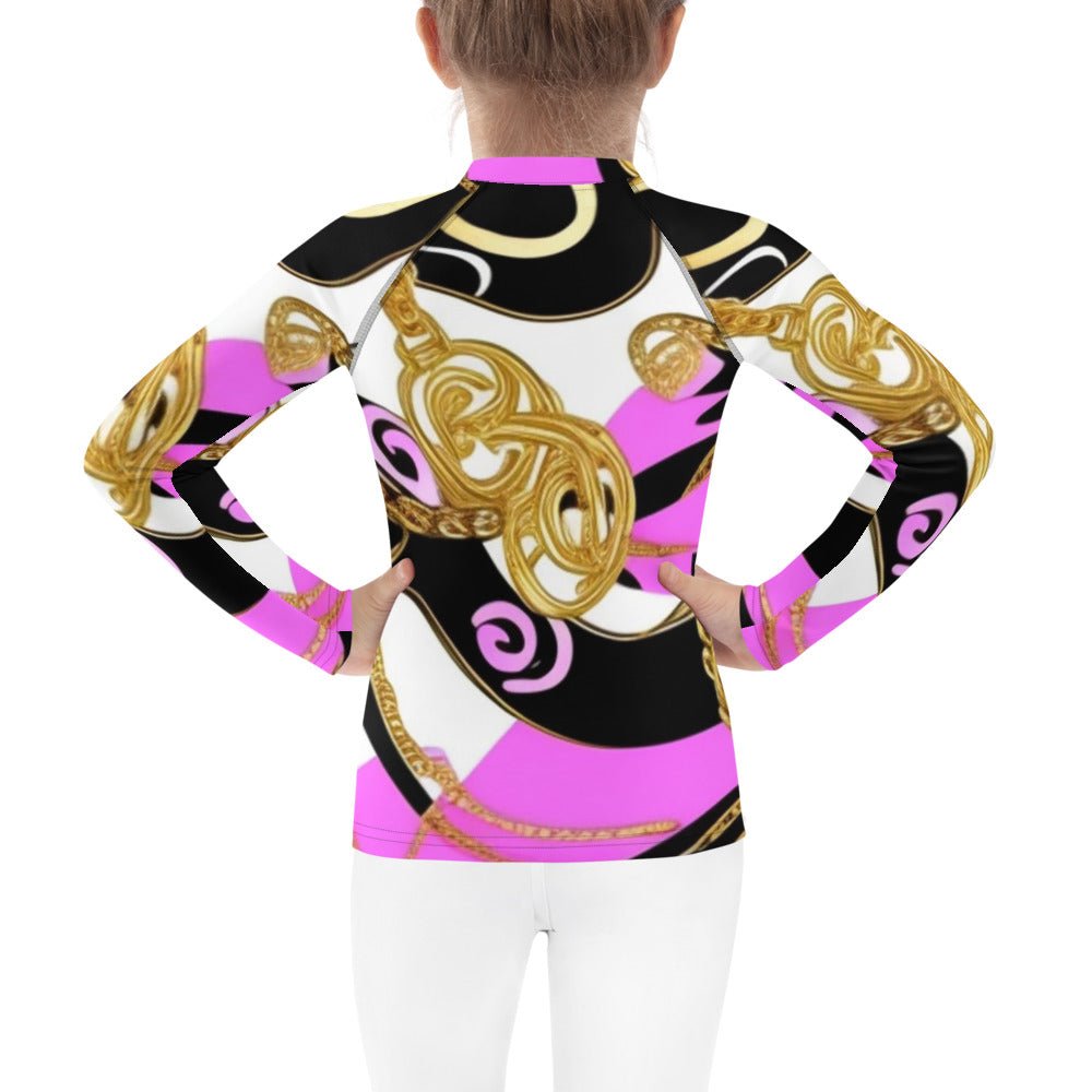 Front Baroque Hot Pink, Black & Gold Signature, Unisex - Kids Rash Guard Top Rash Guard Top #MzKittyz #NikkiDKatArt