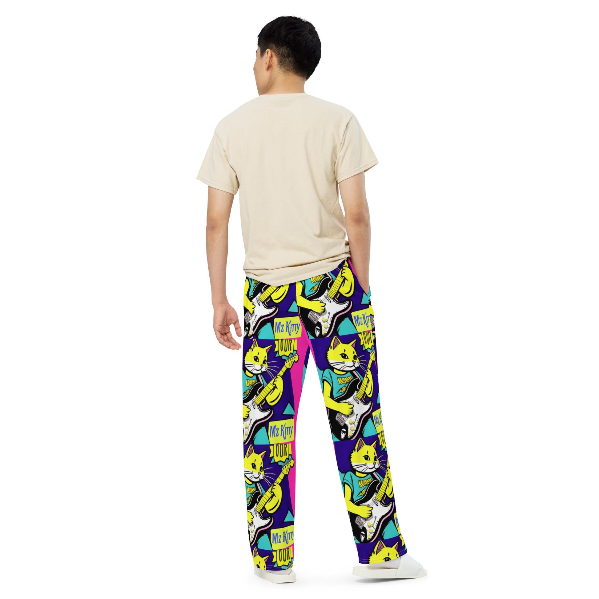 Front Kat Rox Guitar Unisex wide-leg pants Wide Legged Pant #MzKittyz #NikkiDKatArt