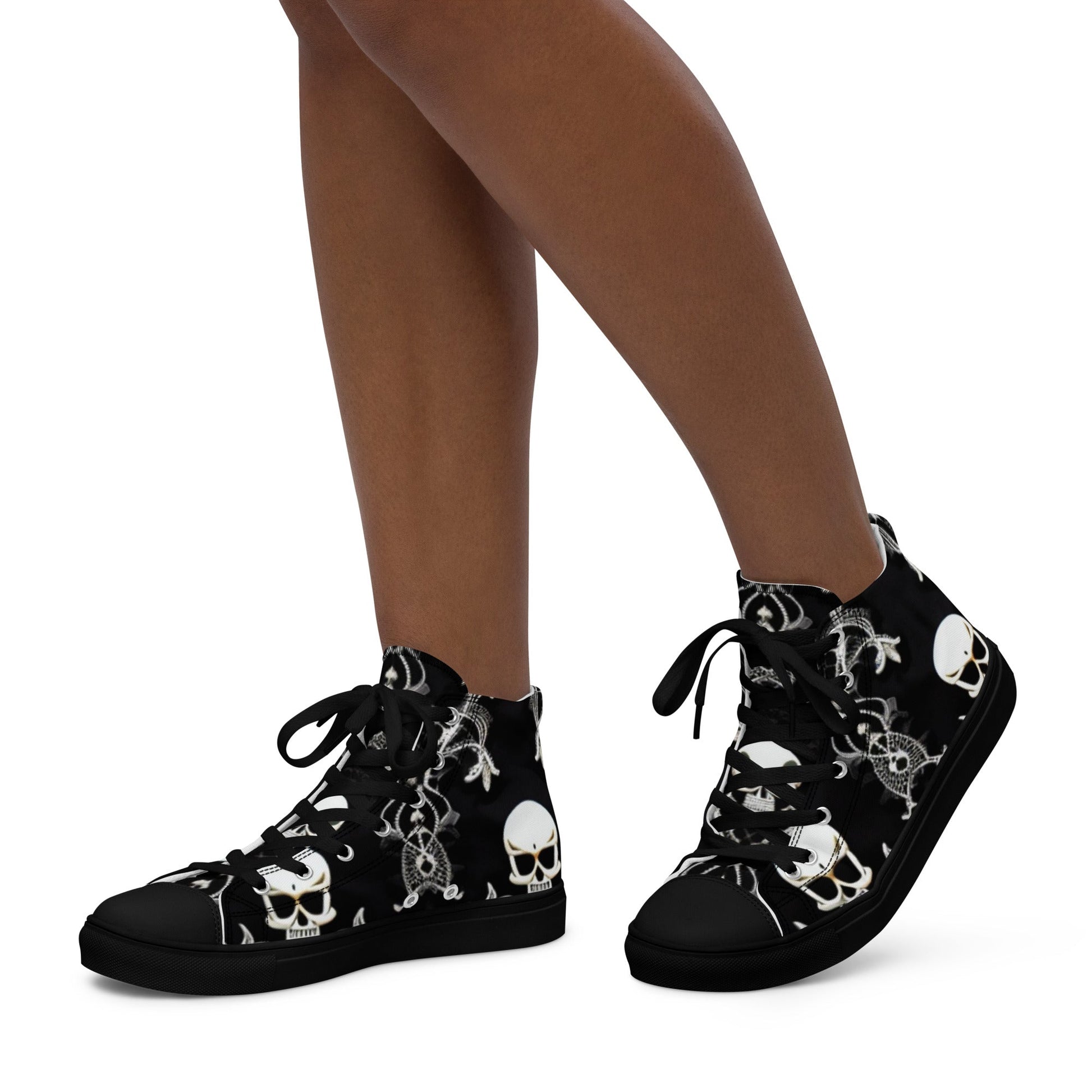 Front Skully Lace Women’s high top canvas shoes #MzKittyz #NikkiDKatArt