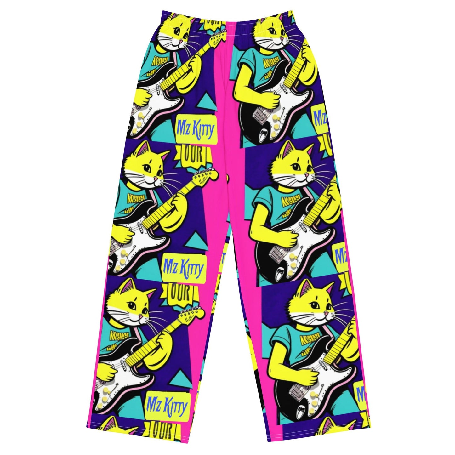 Front Kat Rox Guitar Unisex wide-leg pants Wide Legged Pant #MzKittyz #NikkiDKatArt