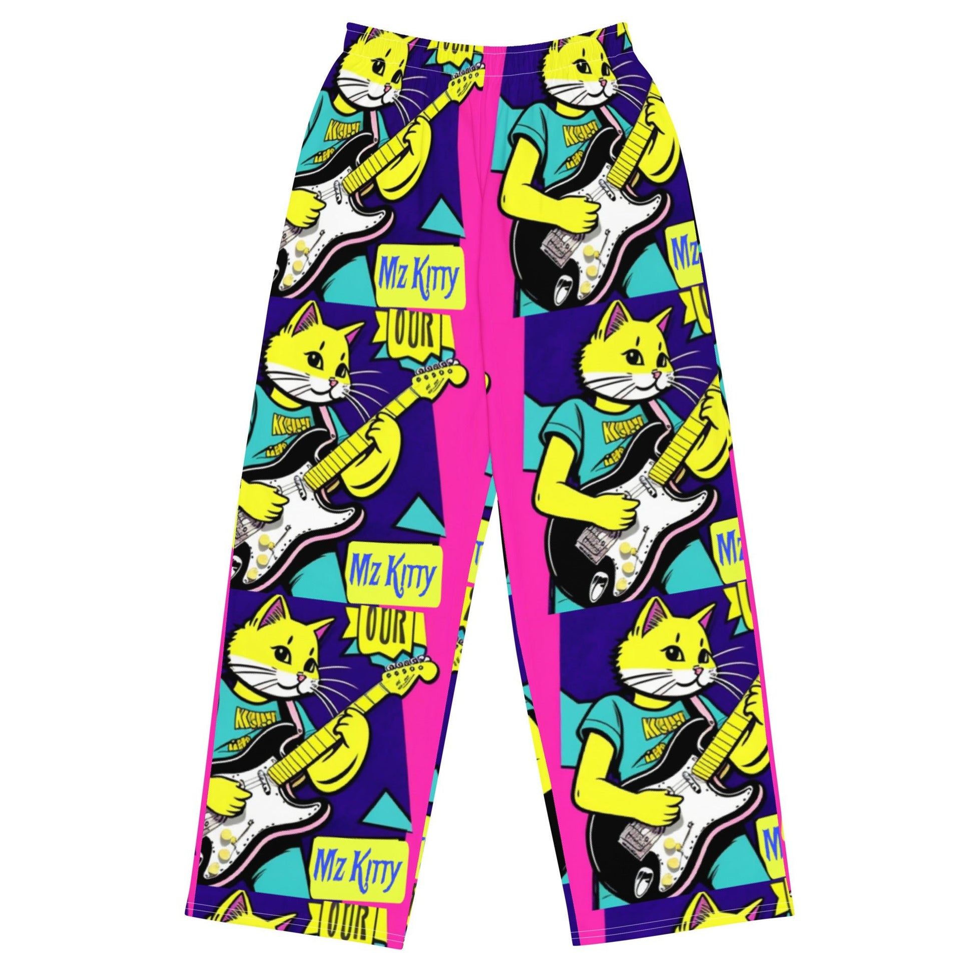 Front Kat Rox Guitar Unisex wide-leg pants Wide Legged Pant #MzKittyz #NikkiDKatArt