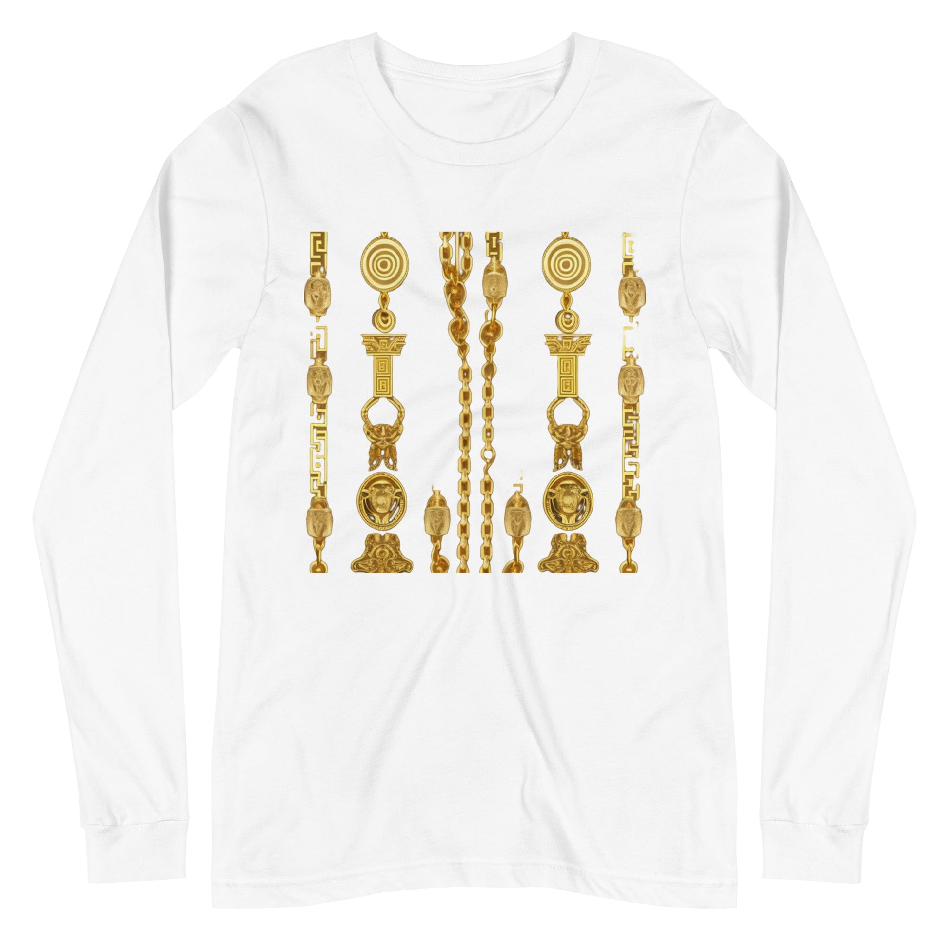 Front Gold Coin Chains Signature Scarf Unisex Long Sleeve Tee Tshirt, LongSleeve #MzKittyz #NikkiDKatArt