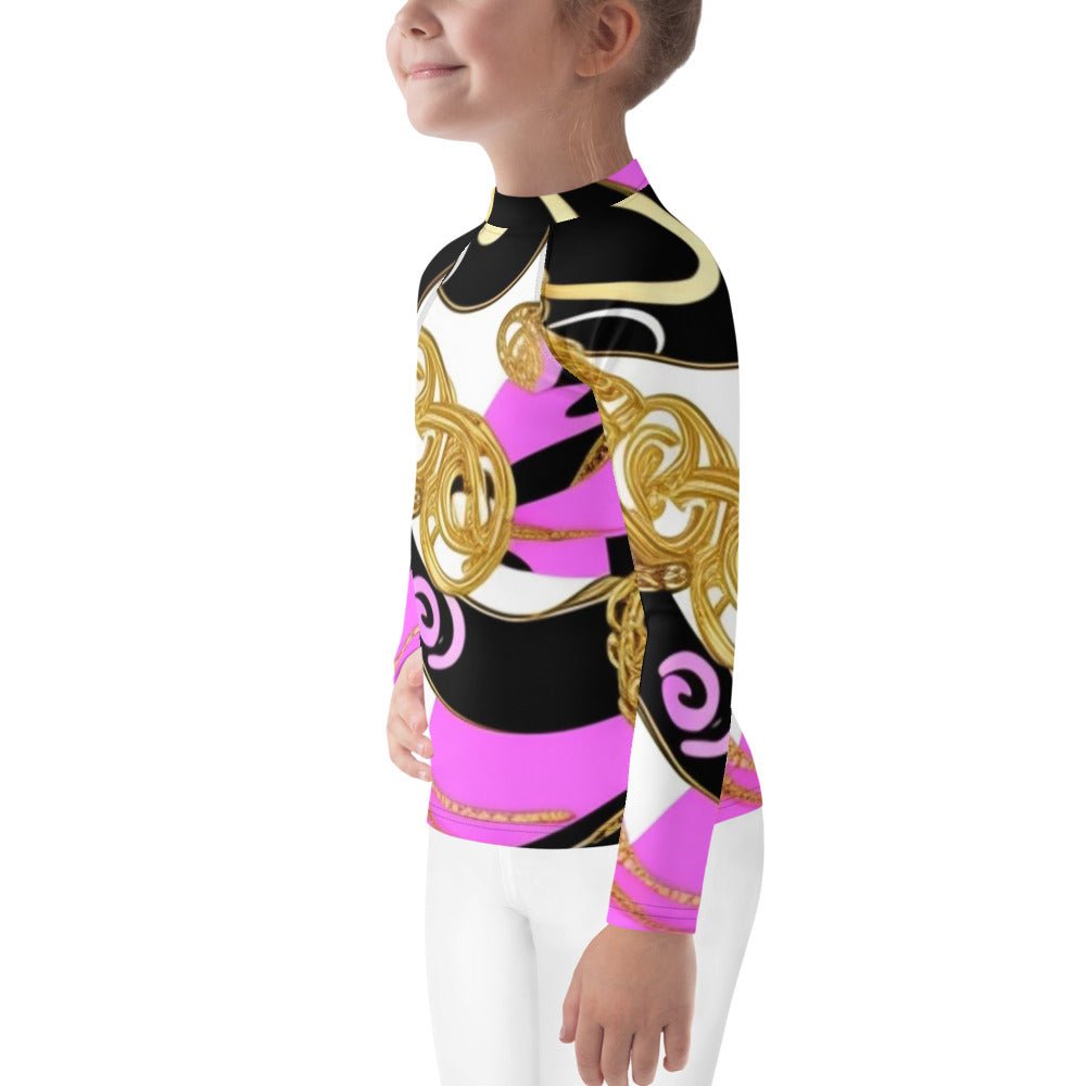 Front Baroque Hot Pink, Black & Gold Signature, Unisex - Kids Rash Guard Top Rash Guard Top #MzKittyz #NikkiDKatArt