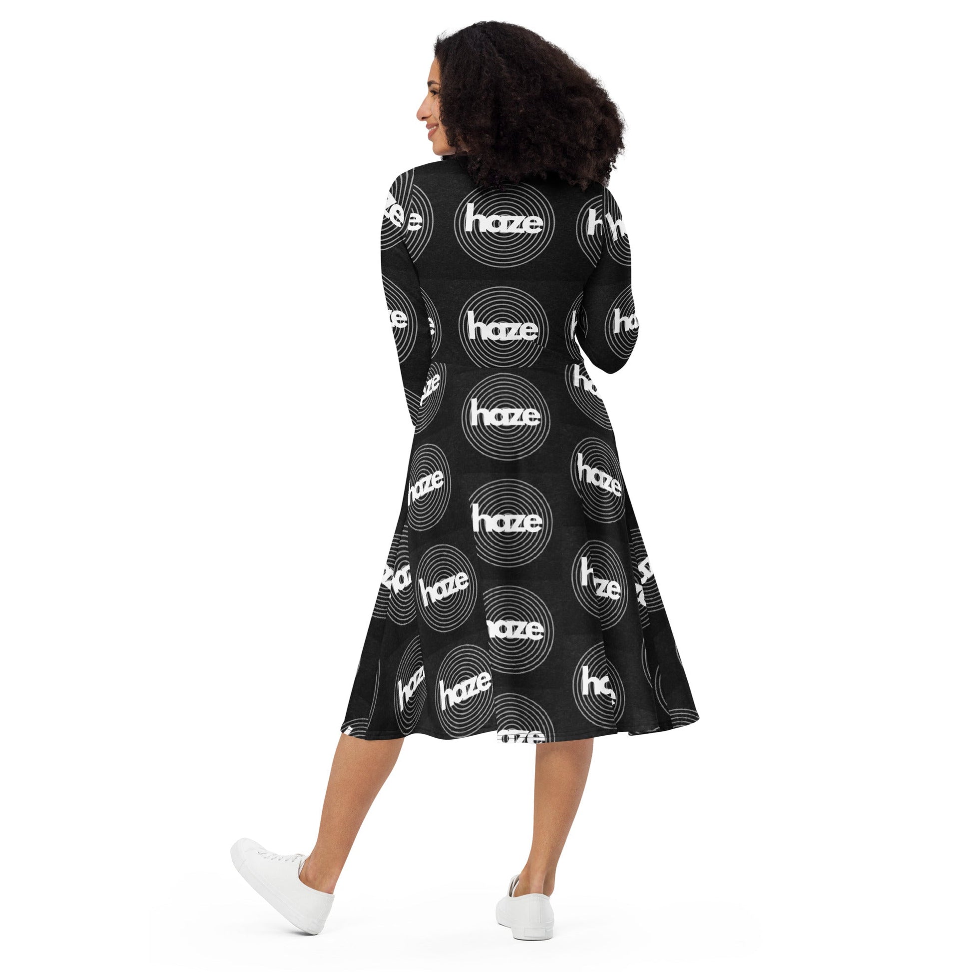 Front haze logo long sleeve midi dress mid length #MzKittyz #NikkiDKatArt