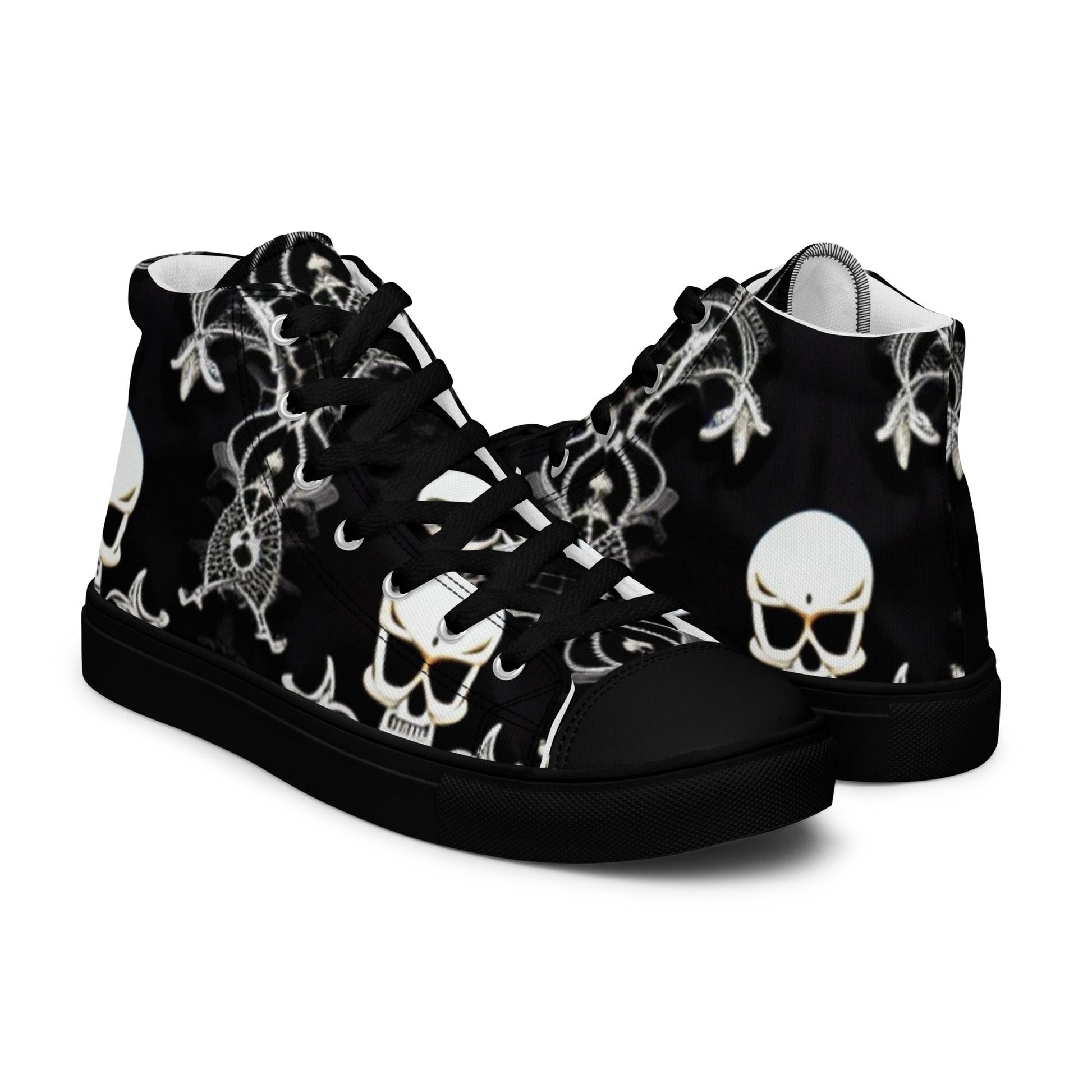 Front Skully Lace Women’s high top canvas shoes #MzKittyz #NikkiDKatArt