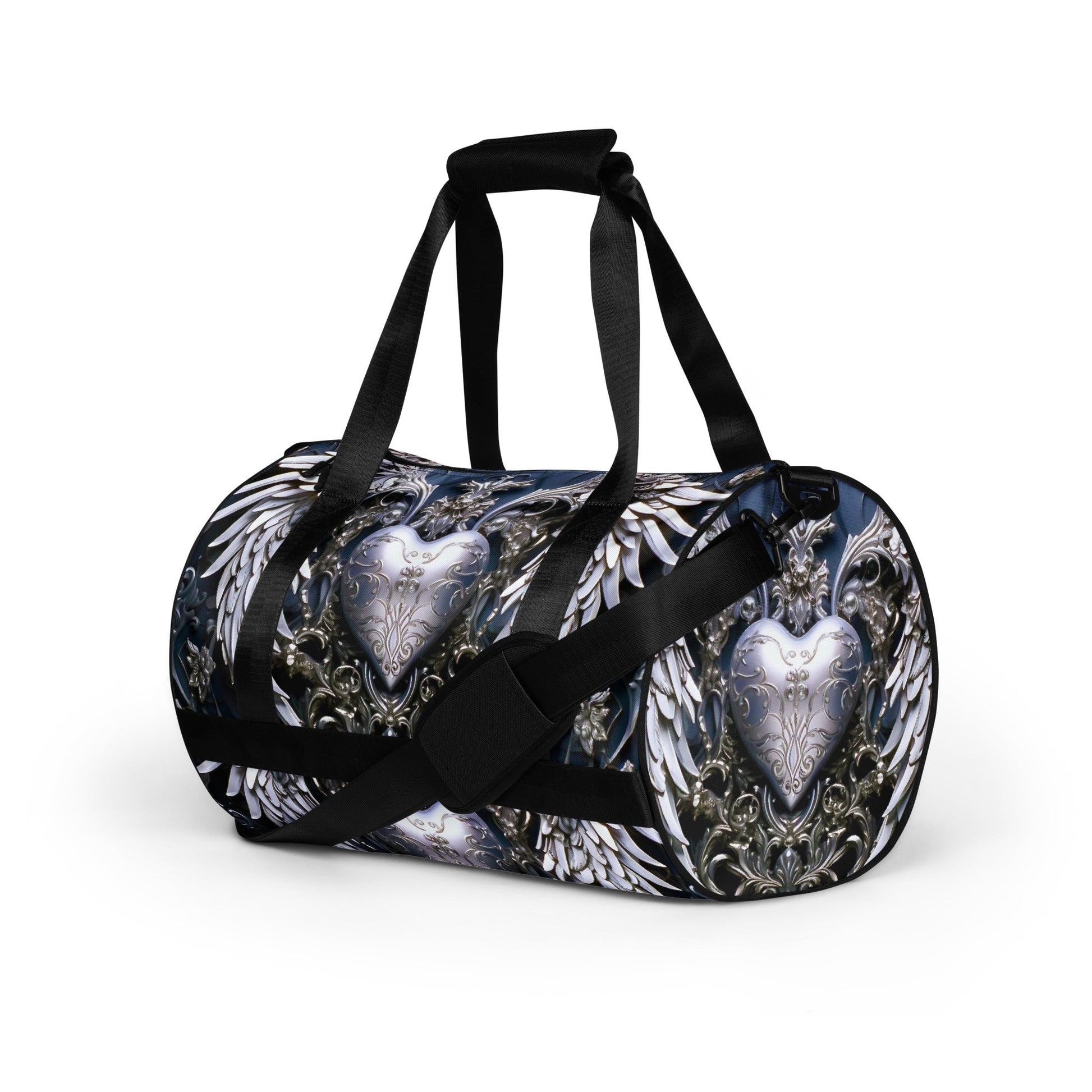Front Chrome Heart Angel gym bag Gym Bag #MzKittyz #NikkiDKatArt