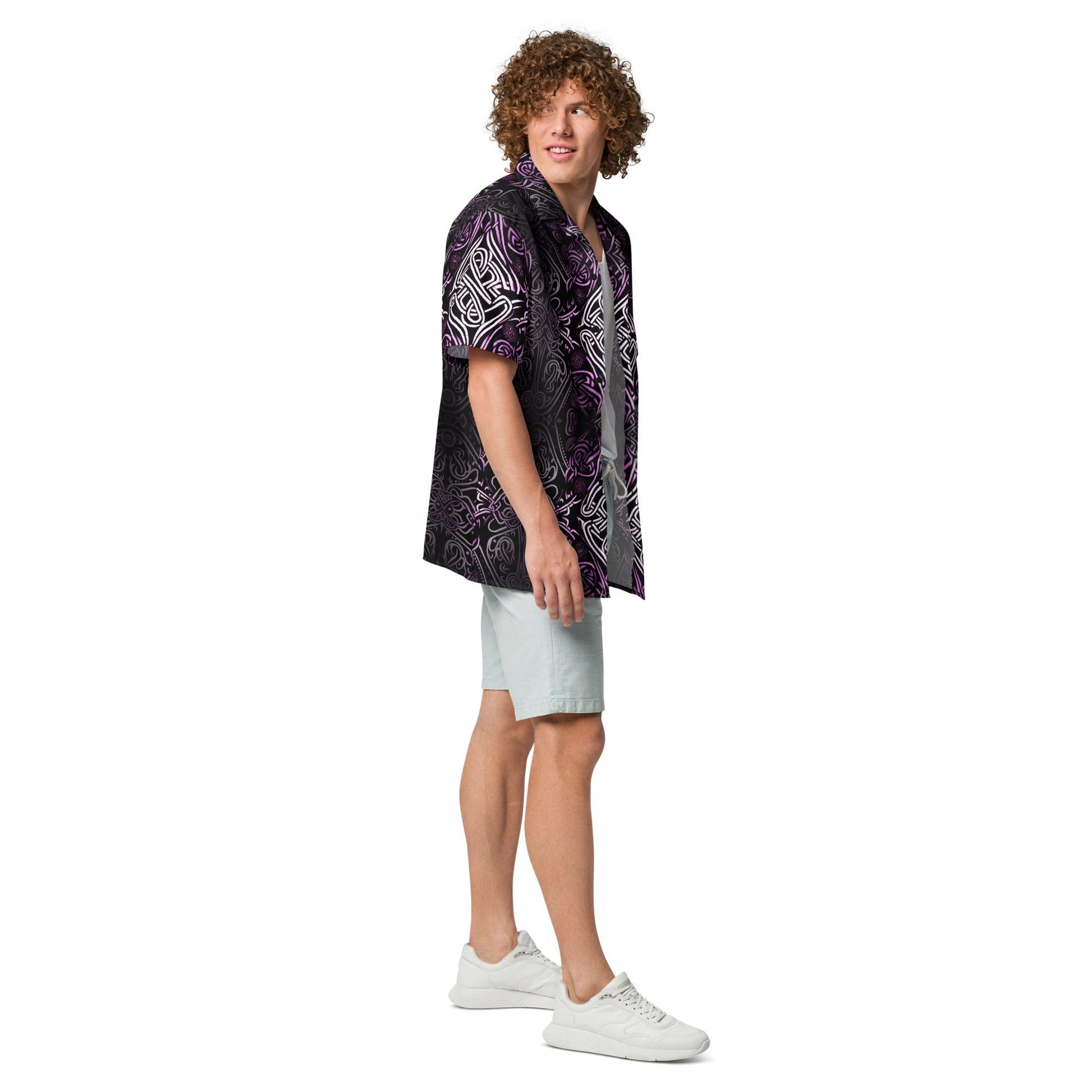 Front Purple Celtic Knot Unisex button shirt #MzKittyz #NikkiDKatArt