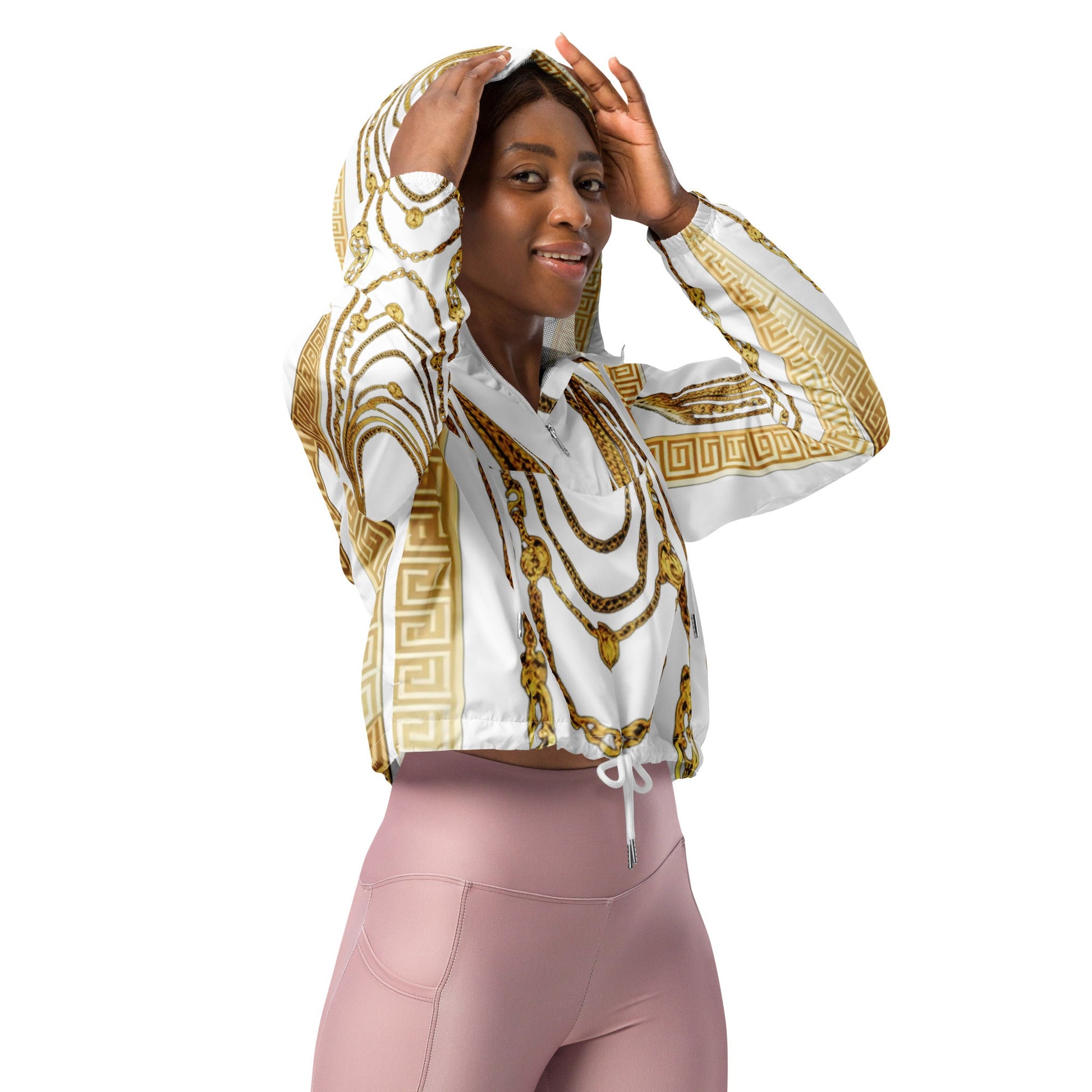 Front Gold Chains Greece Signature Women’s cropped Windbreaker Windbreaker, Hoodie #MzKittyz #NikkiDKatArt