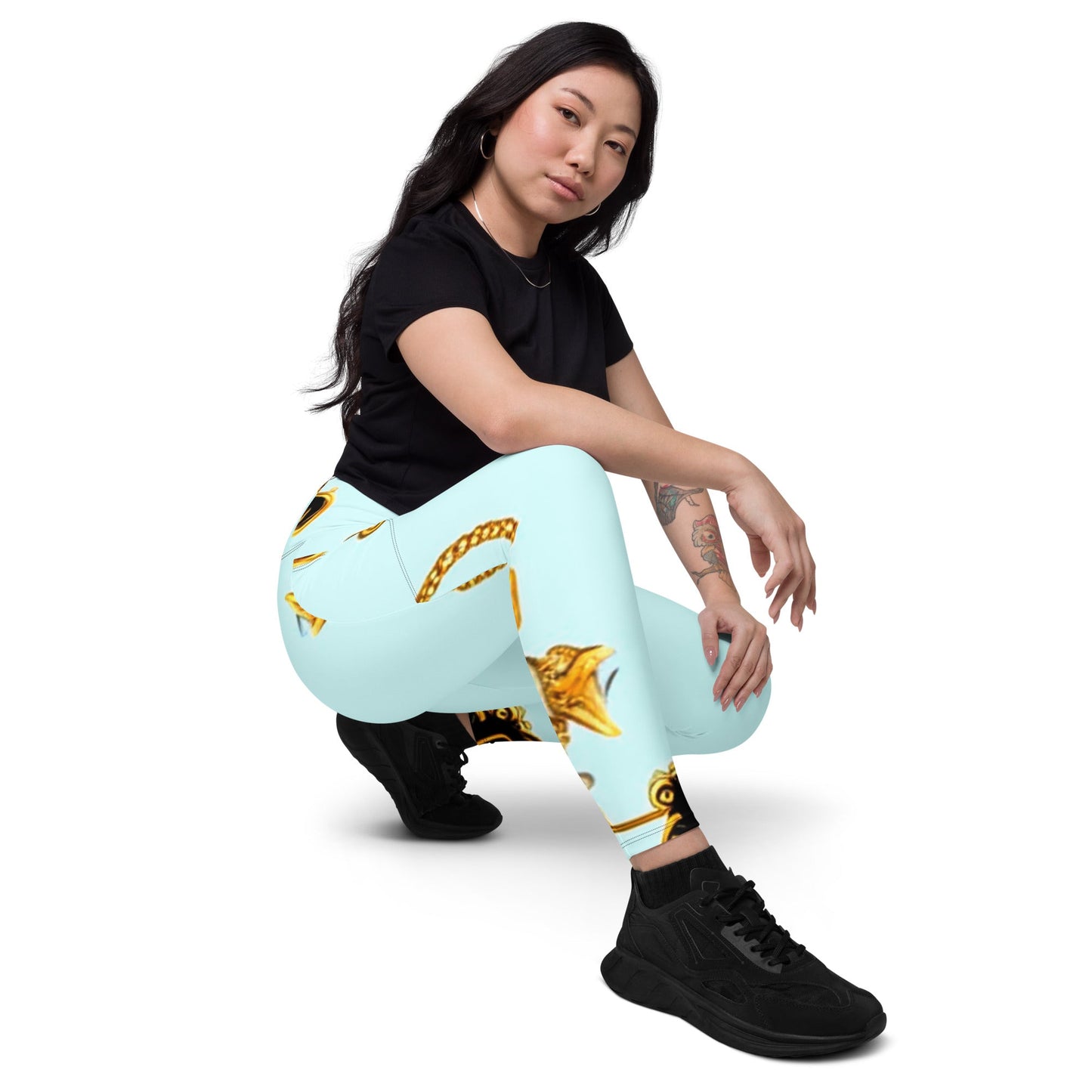 Front Aqua Signature Design Leggings w/ pockets Sizes up to 6XL Leggings #MzKittyz #NikkiDKatArt