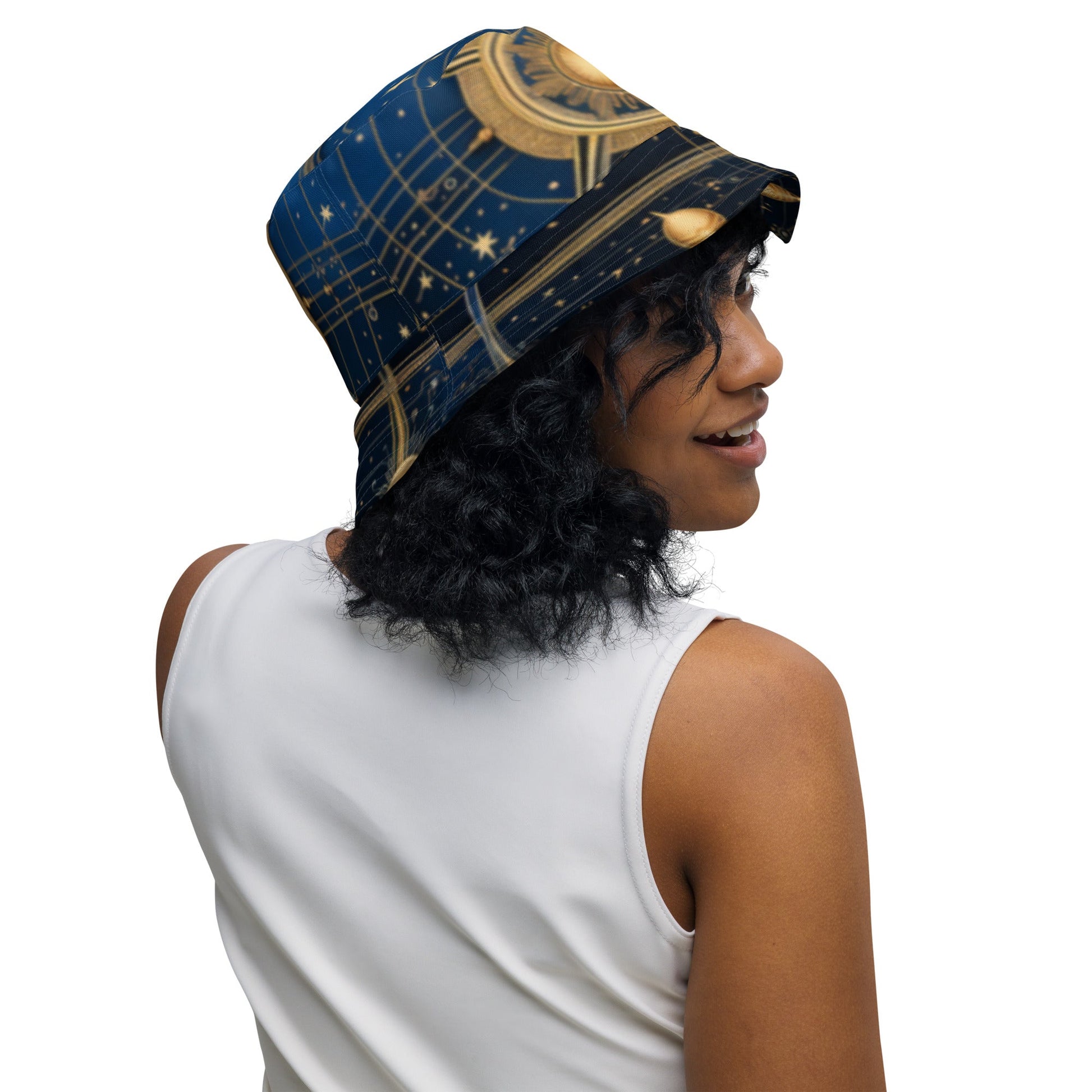 Front Celestial Scarf Signature Reversible Bucket Hat - Unisex Bucket #MzKittyz #NikkiDKatArt