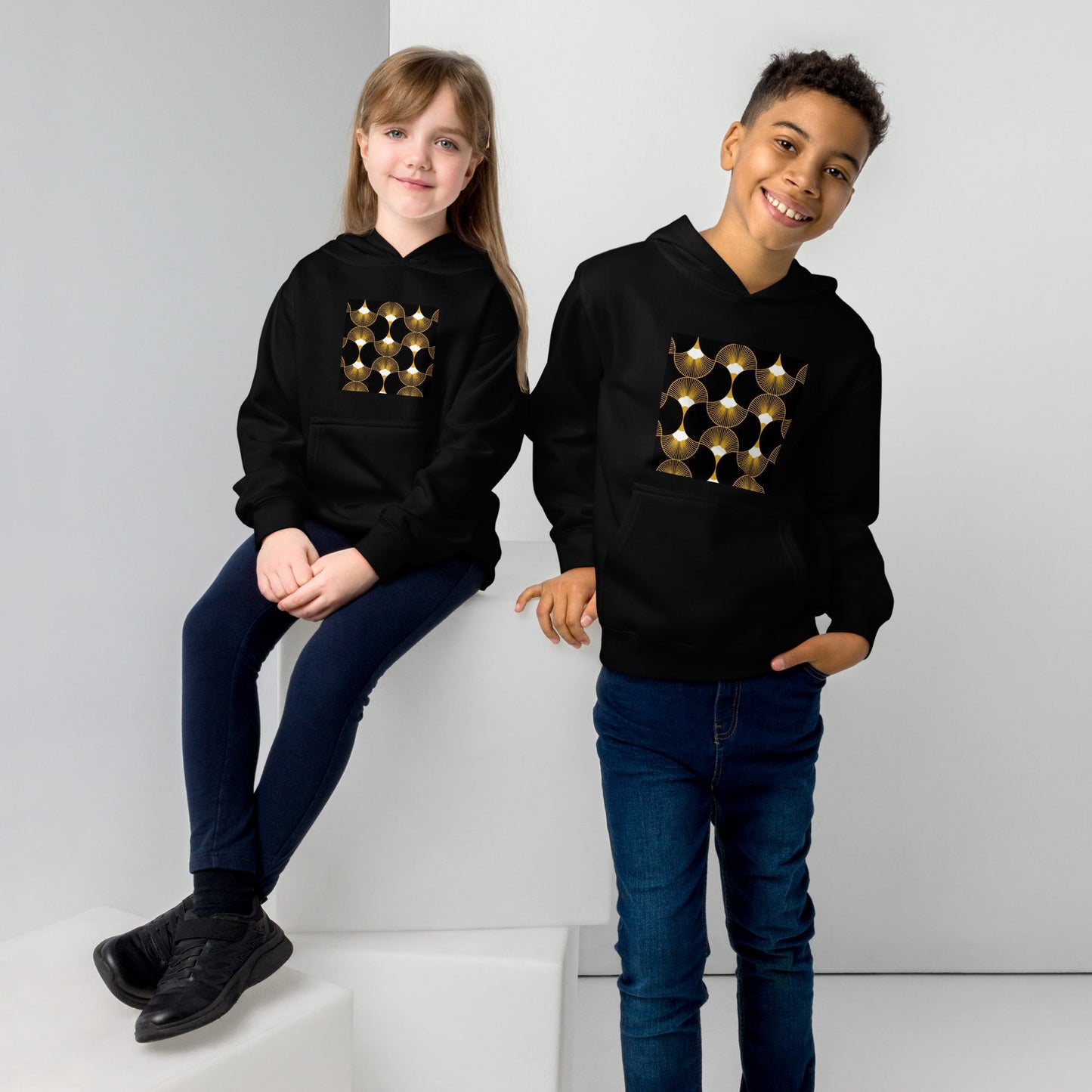 Front Deco Twins Signature Unisex Kids fleece hoodie Sweatshirt #MzKittyz #NikkiDKatArt