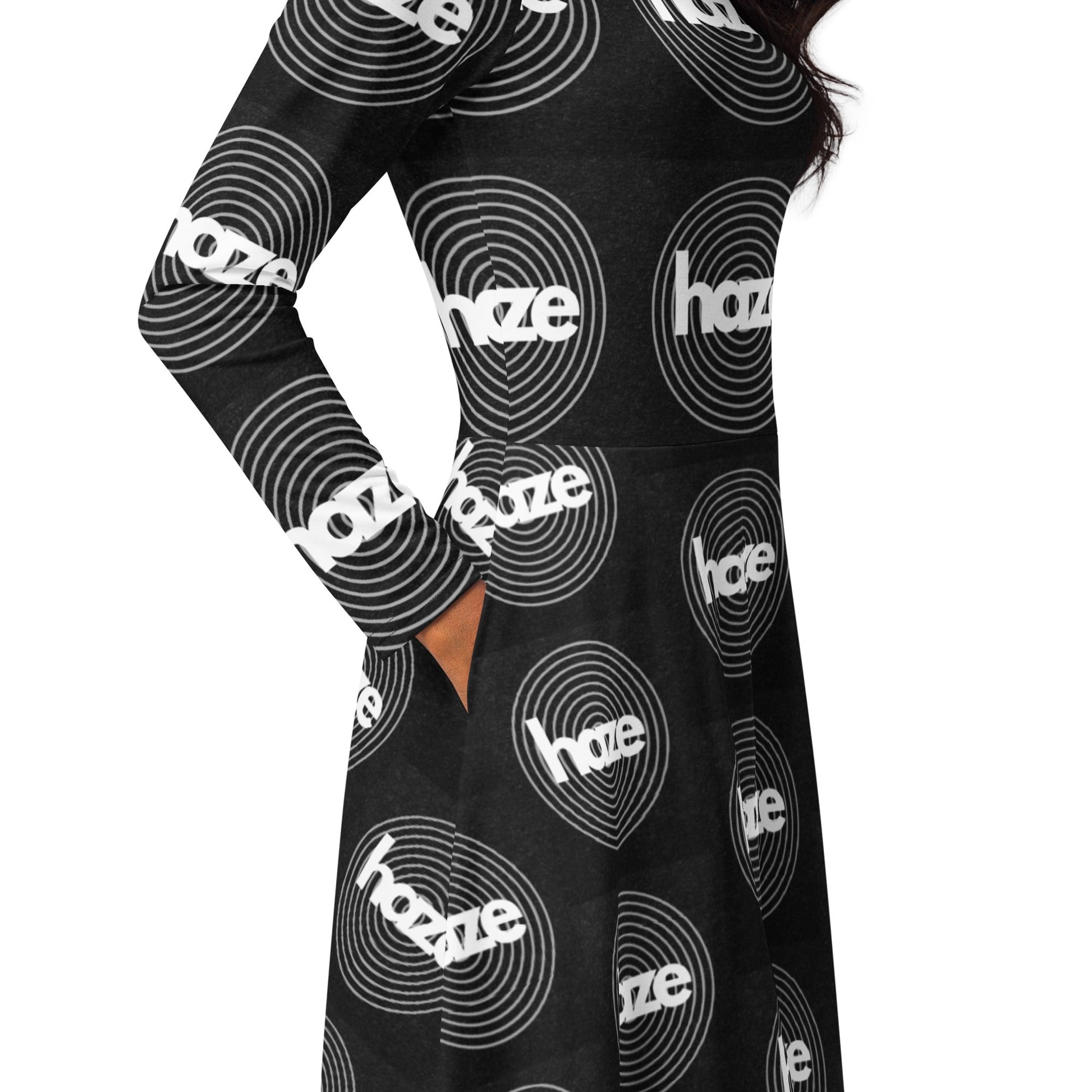 Front haze logo long sleeve midi dress mid length #MzKittyz #NikkiDKatArt