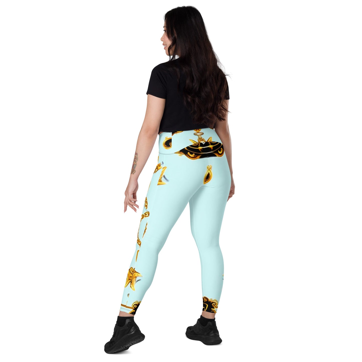 Front Aqua Signature Design Leggings w/ pockets Sizes up to 6XL Leggings #MzKittyz #NikkiDKatArt