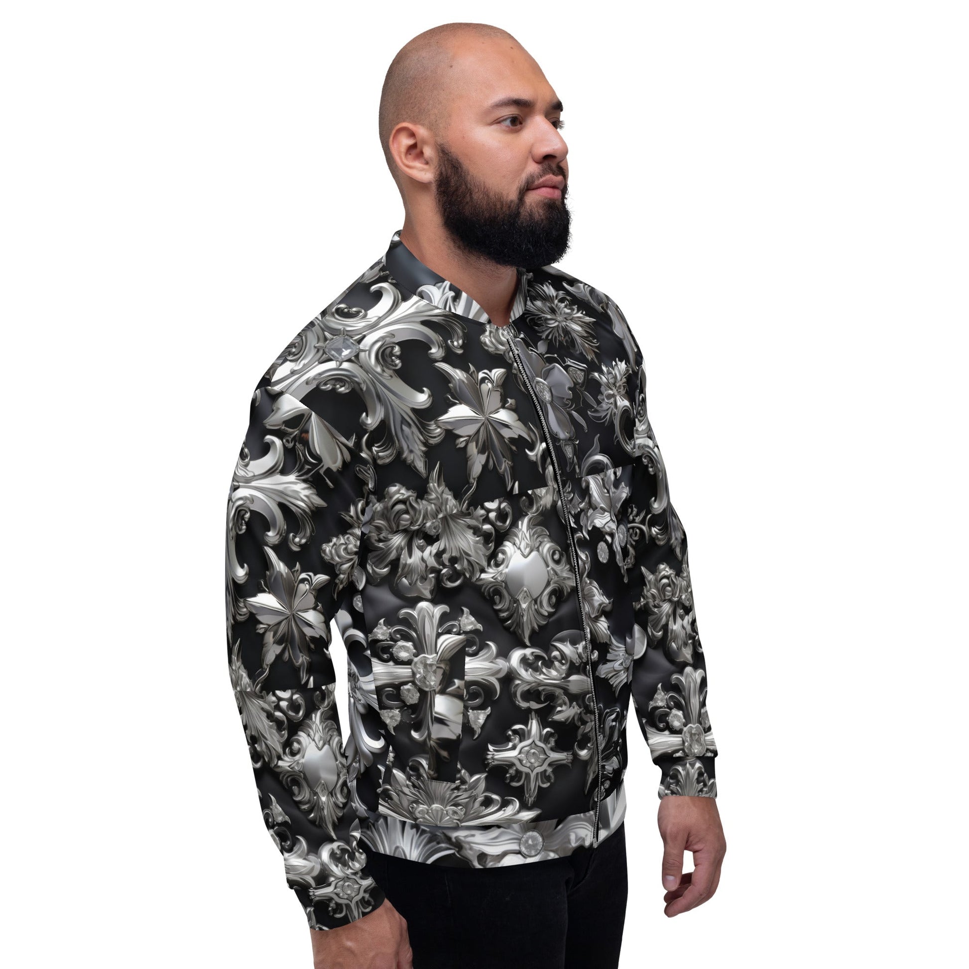 Front Chrome Crosses Unisex Bomber Jacket Bomber Jacket #MzKittyz #NikkiDKatArt