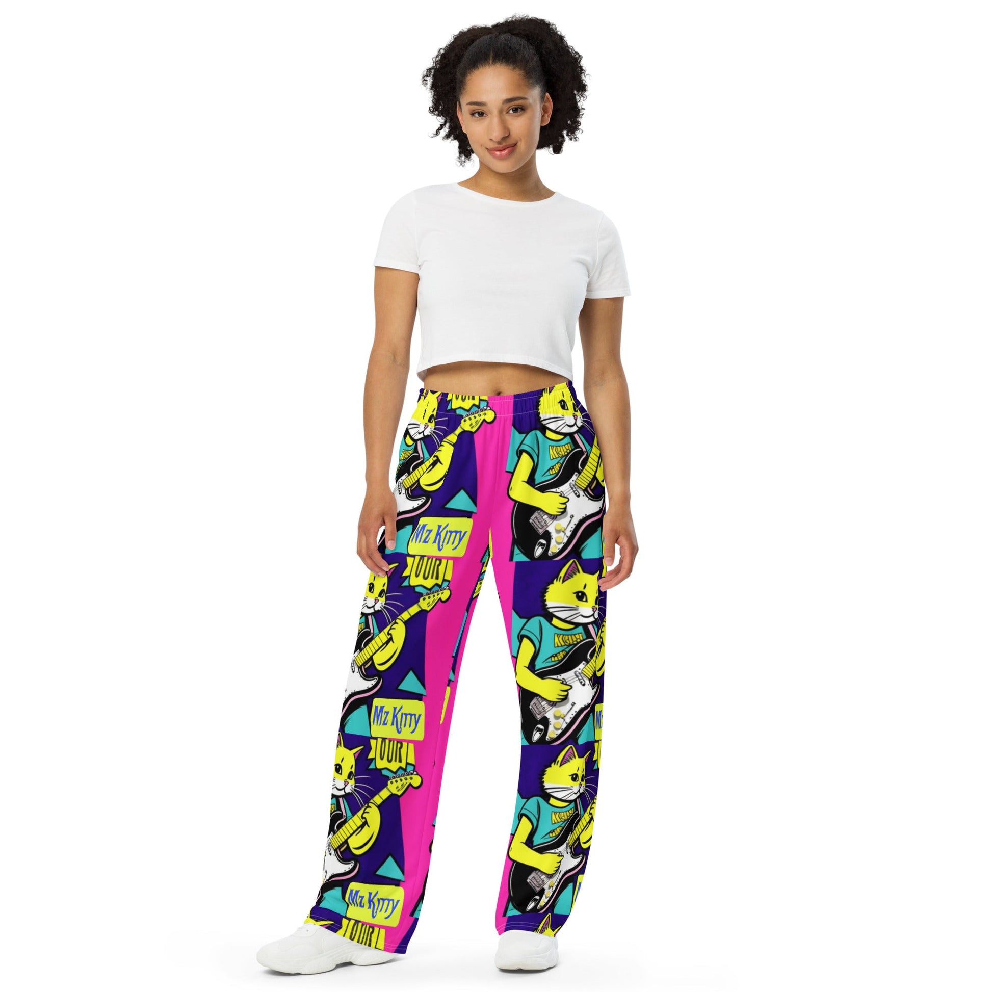 Front Kat Rox Guitar Unisex wide-leg pants Wide Legged Pant #MzKittyz #NikkiDKatArt