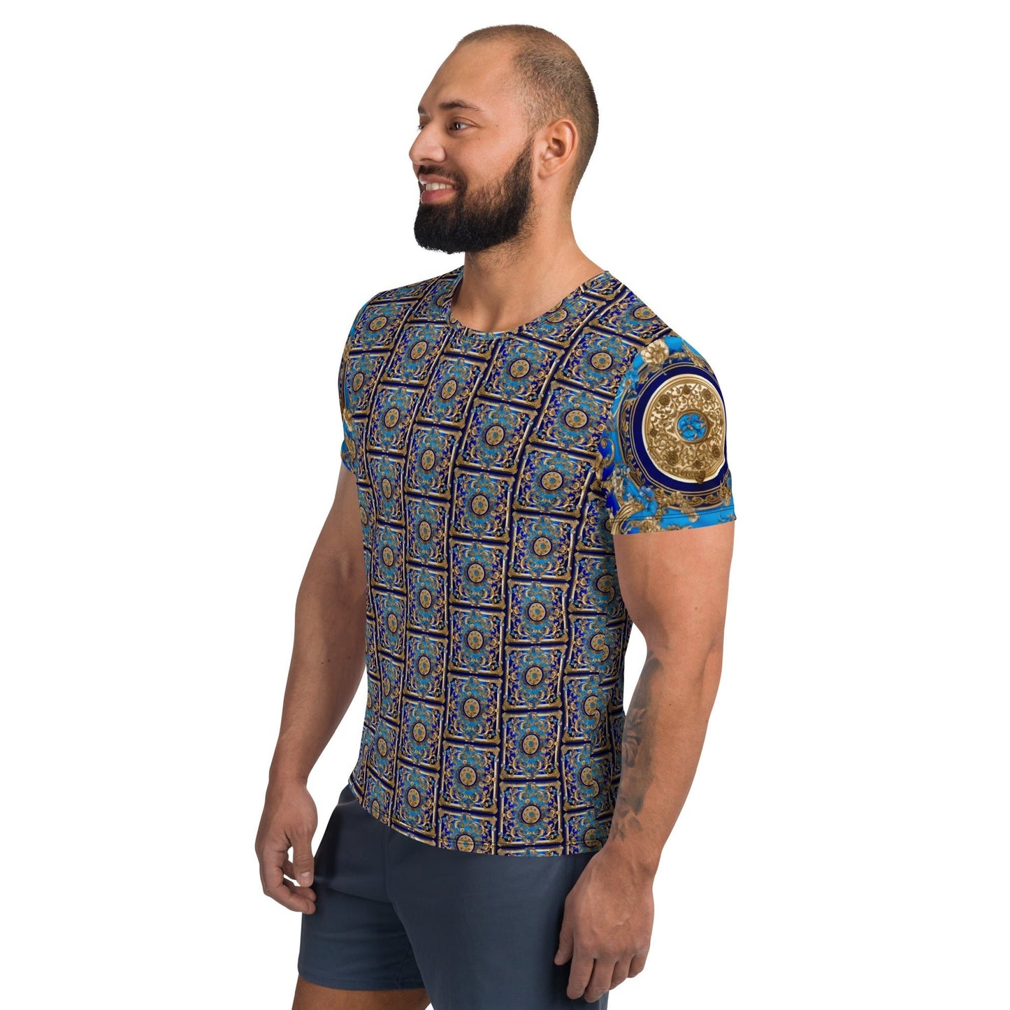 Front Signature Scarf Bleu Men's Athletic T-shirt #MzKittyz #NikkiDKatArt