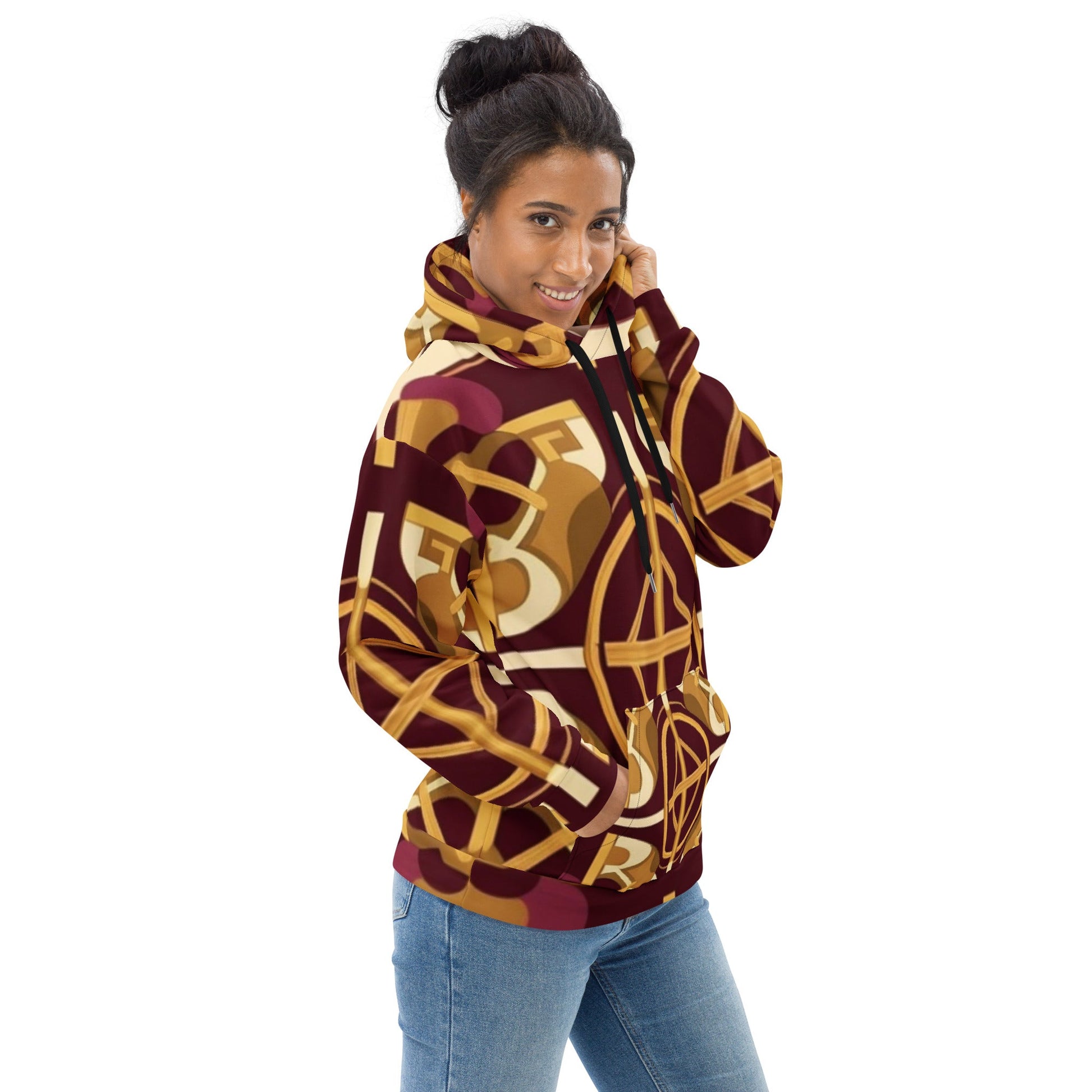 Front Mz Kittyz Burgundy Baroque Signature Scarf Design Unisex Hoodie Hoodie #MzKittyz #NikkiDKatArt