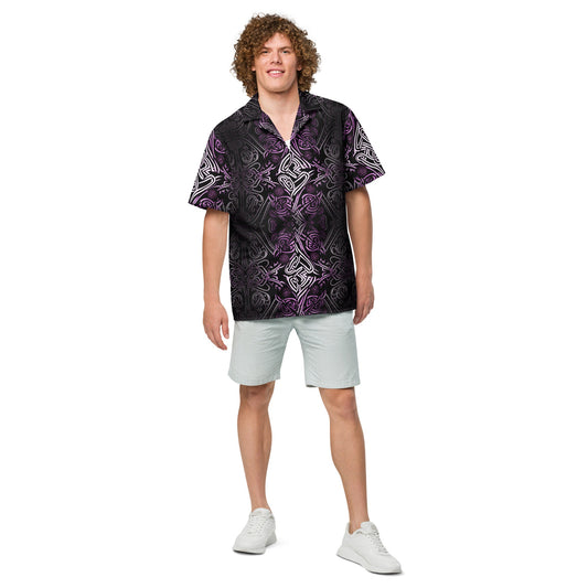 Front Purple Celtic Knot Unisex button shirt #MzKittyz #NikkiDKatArt