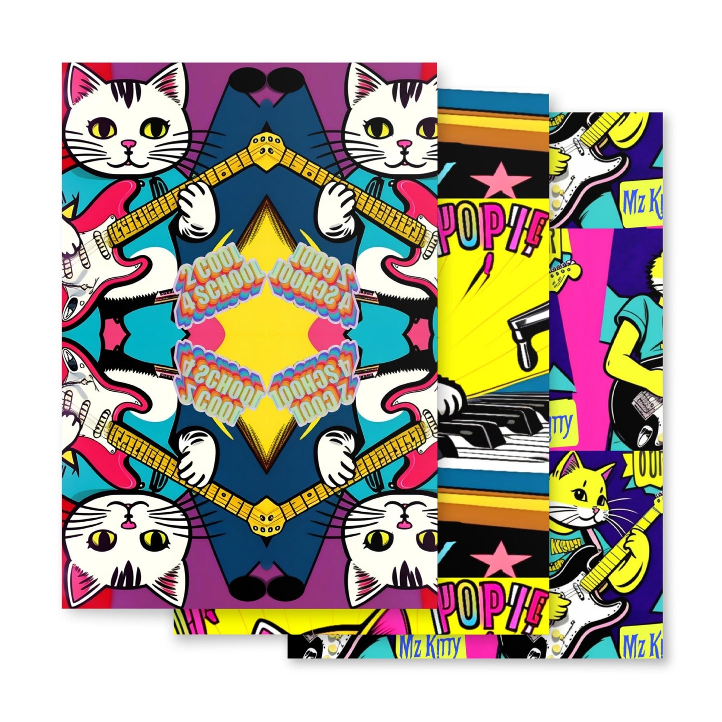Front Kittyz Rock Band Gift Wrapping paper sheets #MzKittyz #NikkiDKatArt