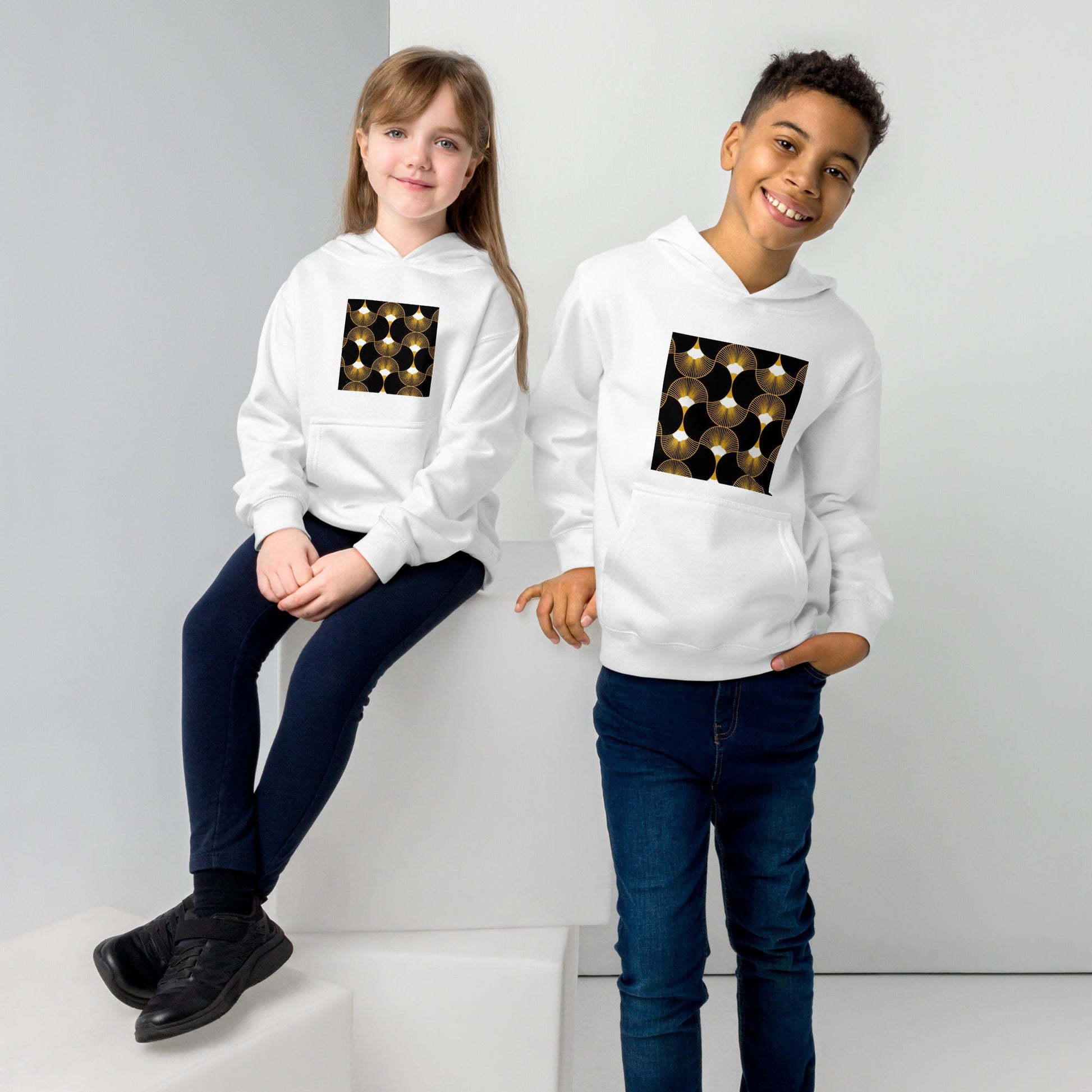 Front Deco Twins Signature Unisex Kids fleece hoodie Sweatshirt #MzKittyz #NikkiDKatArt