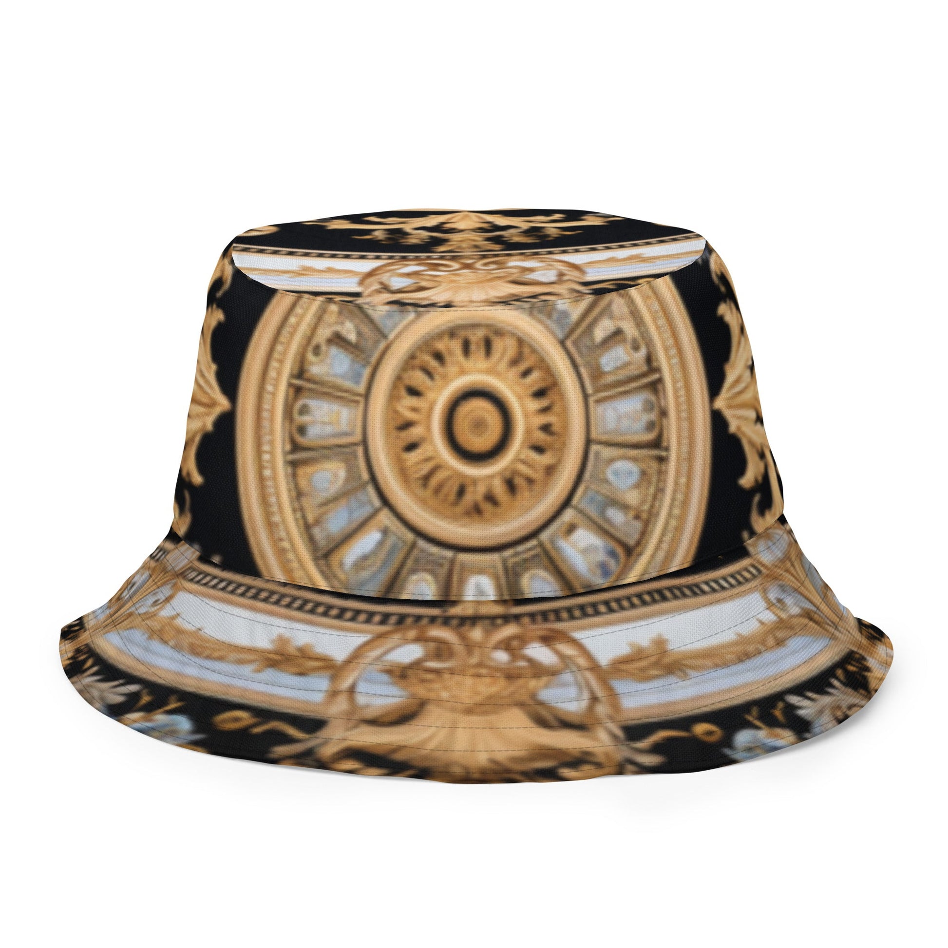 Front MzKittyz Signature Gold & Black Scarf Reversible Bucket Hat Bucket #MzKittyz #NikkiDKatArt