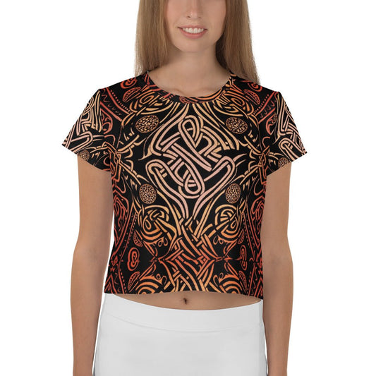 Front Celtic Sunrise All-Over Print Crop Tee Crop Tee #MzKittyz #NikkiDKatArt