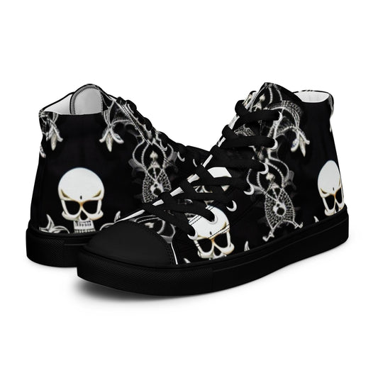 Front Skully Lace Women’s high top canvas shoes #MzKittyz #NikkiDKatArt