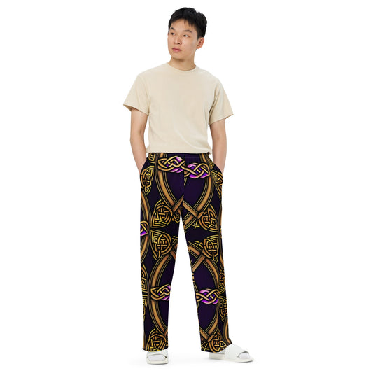 Front Celtic Knot Bronze Unisex wide-leg pants Wide Legged Pant #MzKittyz #NikkiDKatArt