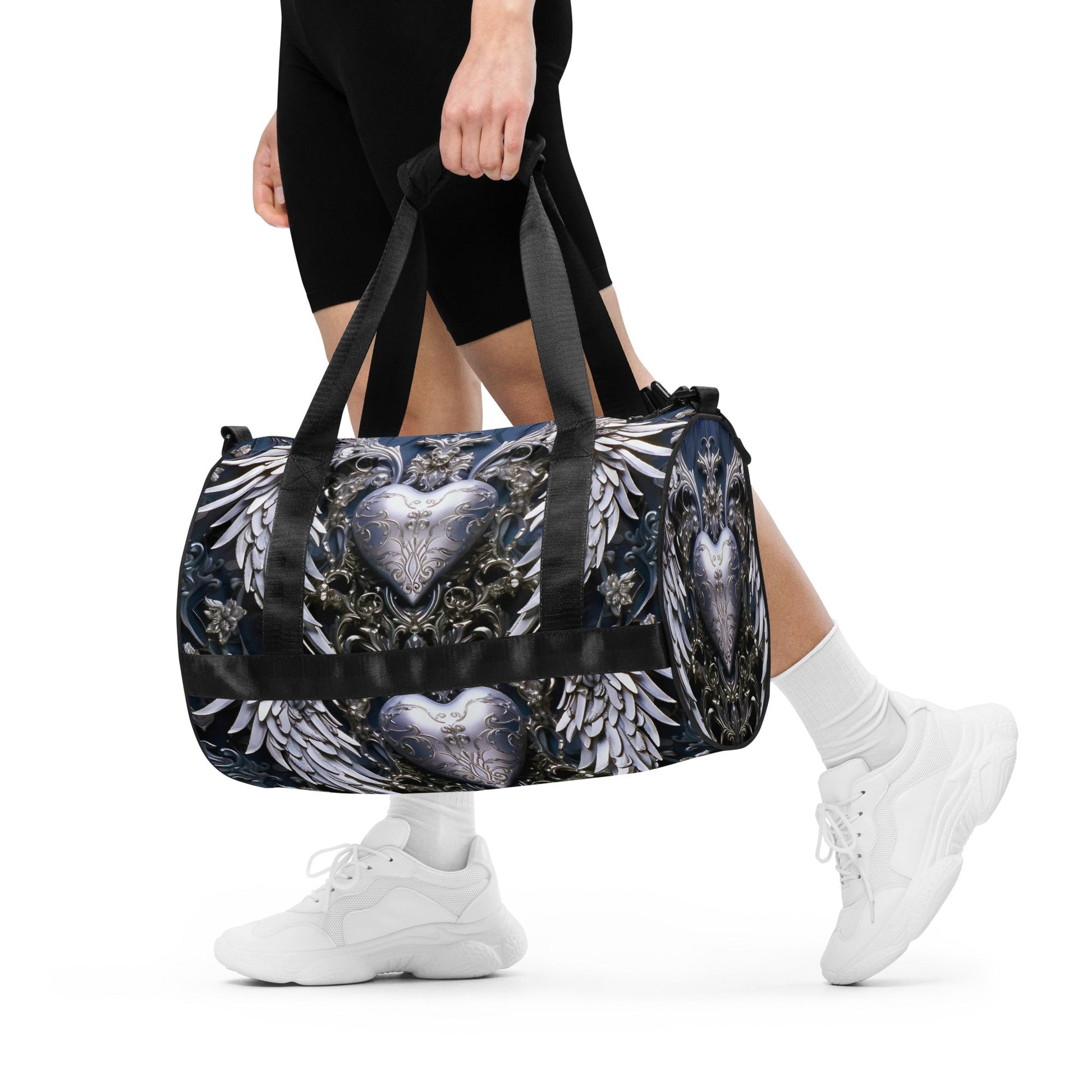 Front Chrome Heart Angel gym bag Gym Bag #MzKittyz #NikkiDKatArt