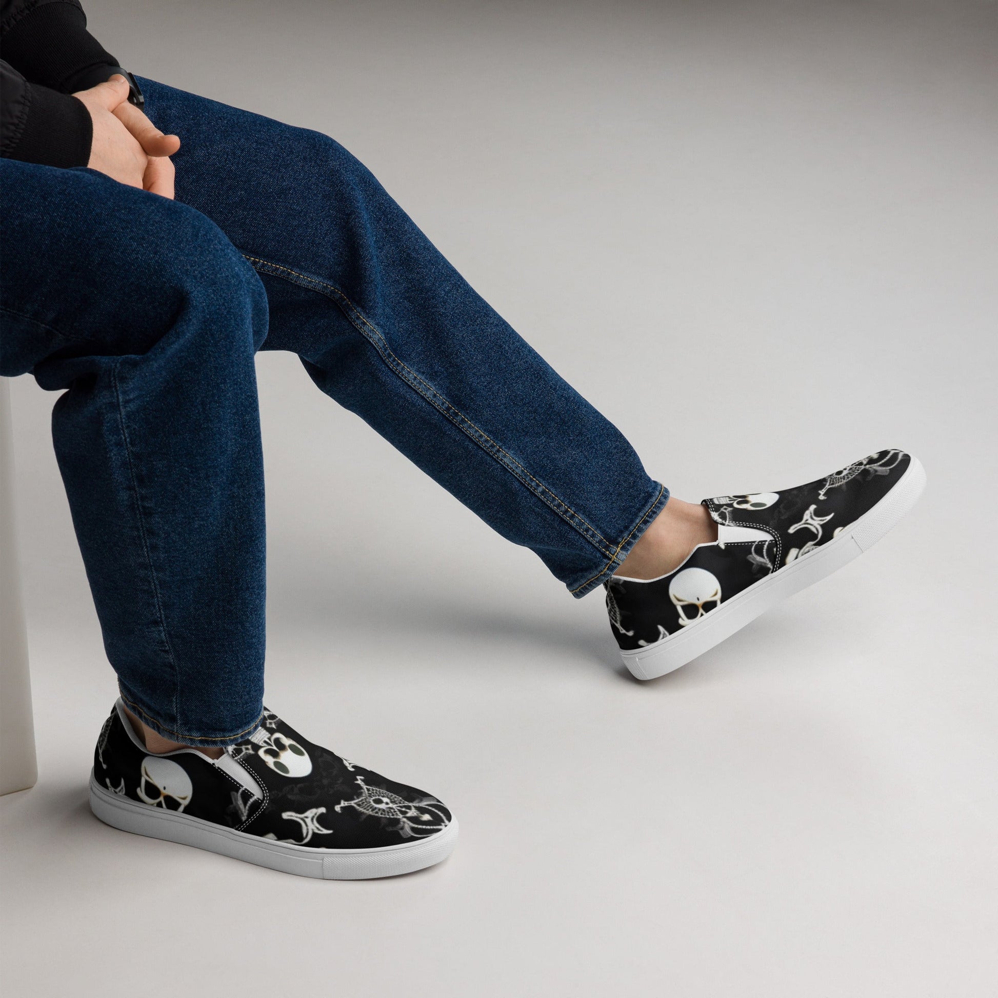 Front Skully Lace Men’s slip-on canvas shoes #MzKittyz #NikkiDKatArt