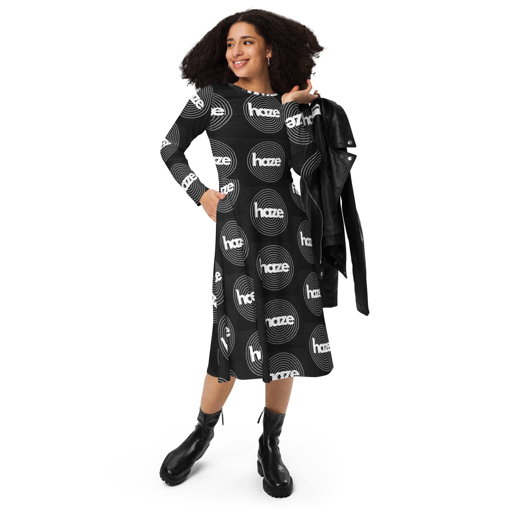 Front haze logo long sleeve midi dress mid length #MzKittyz #NikkiDKatArt