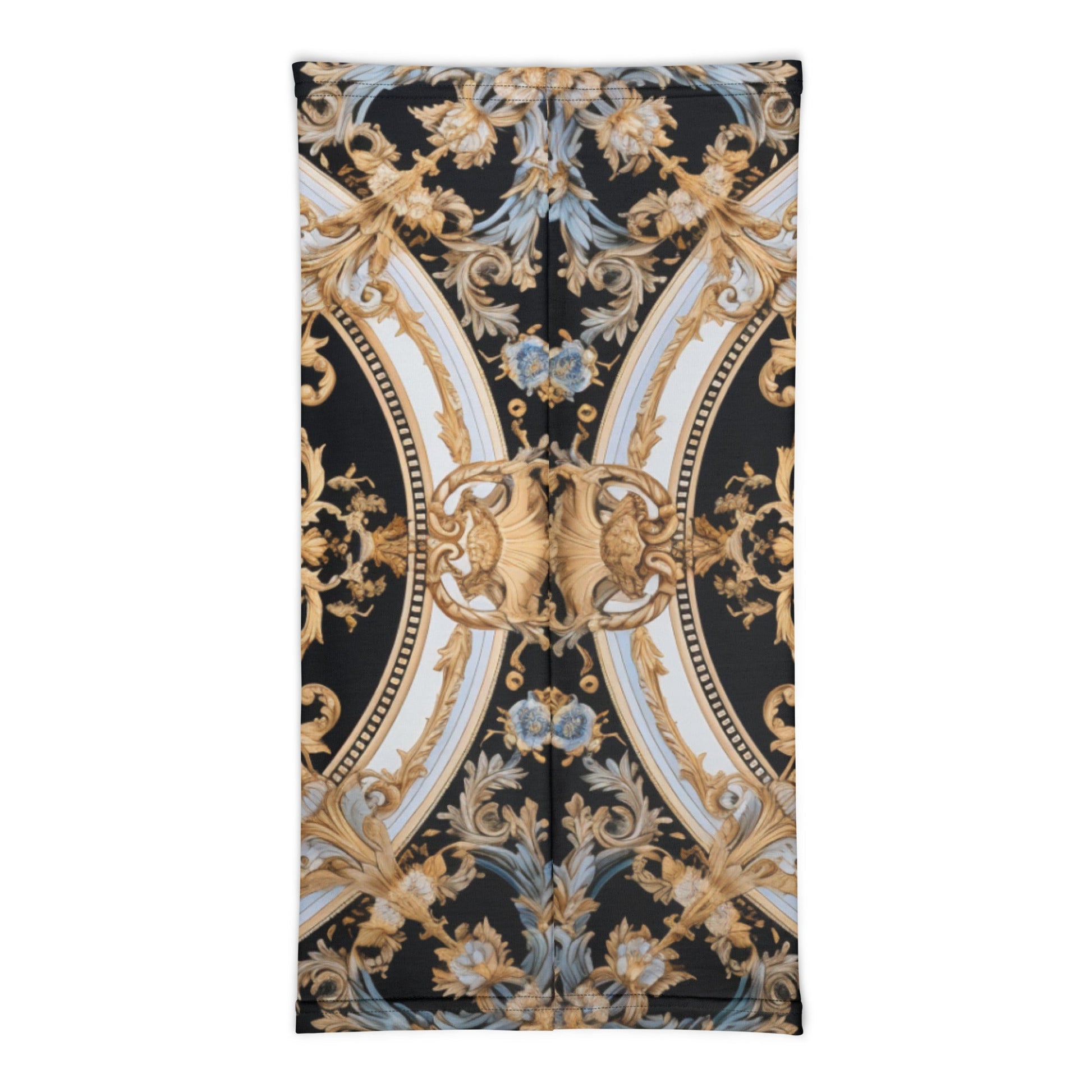 Front Gold & Black Signature Scarf Mask, Neck Gaiter Mask #MzKittyz #NikkiDKatArt