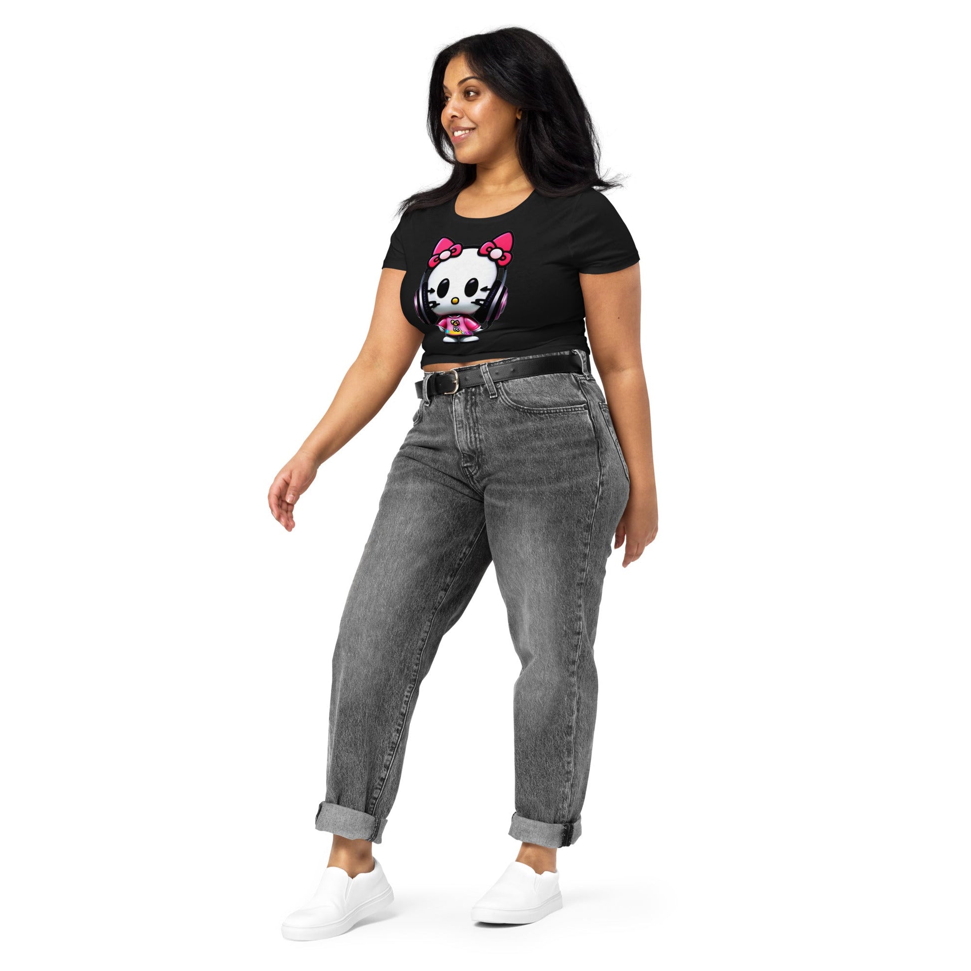 Front Mz Dj Kittyz Pop Life Women’s Crop Tee Crop Top #MzKittyz #NikkiDKatArt