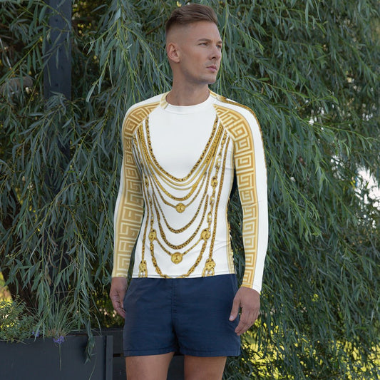 Front Gold Chains Greece Signature Men's Rash Guard Shirt Moisture Wicking Shirt #MzKittyz #NikkiDKatArt