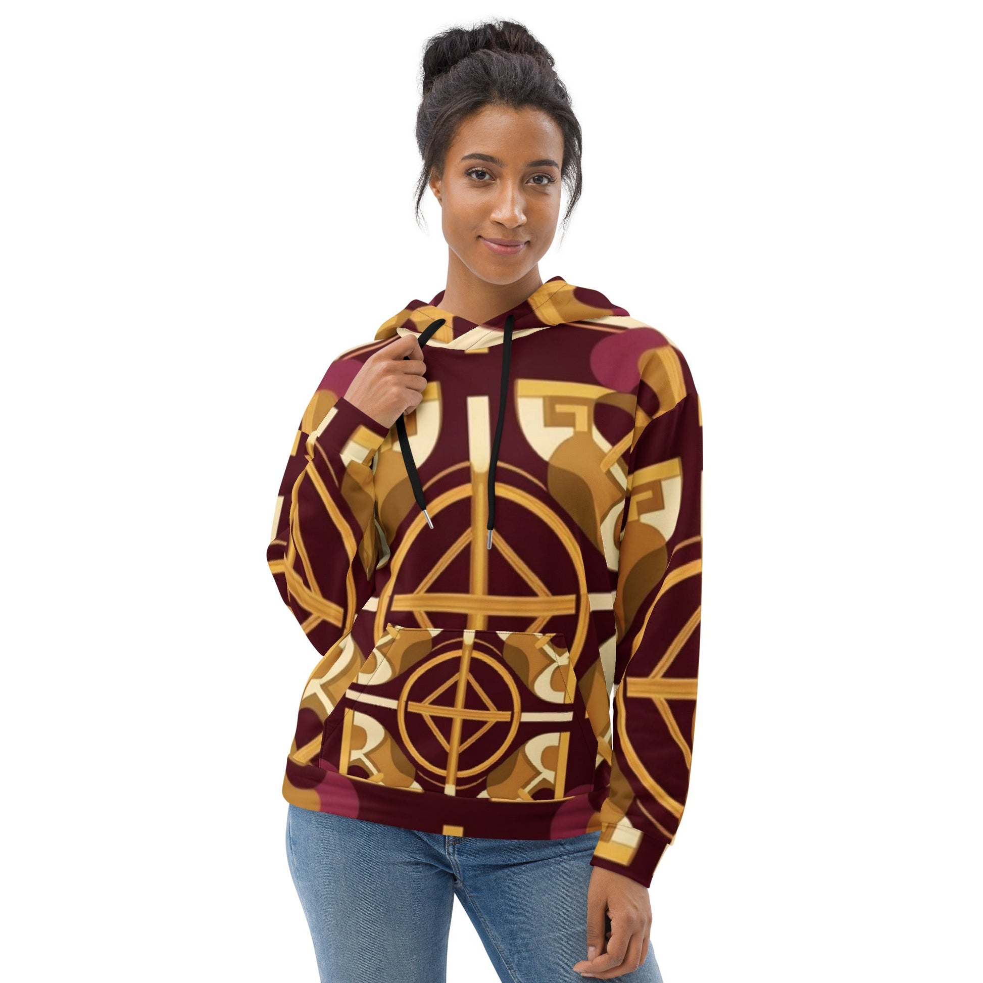 Front Mz Kittyz Burgundy Baroque Signature Scarf Design Unisex Hoodie Hoodie #MzKittyz #NikkiDKatArt