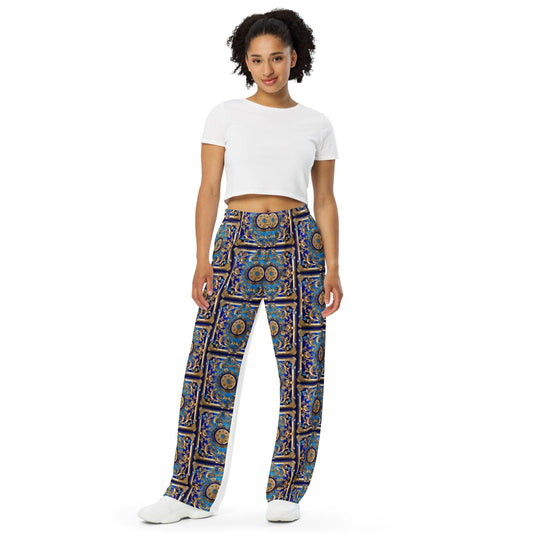 Front Signature Scarf Collection Unisex wide-leg pants #MzKittyz #NikkiDKatArt
