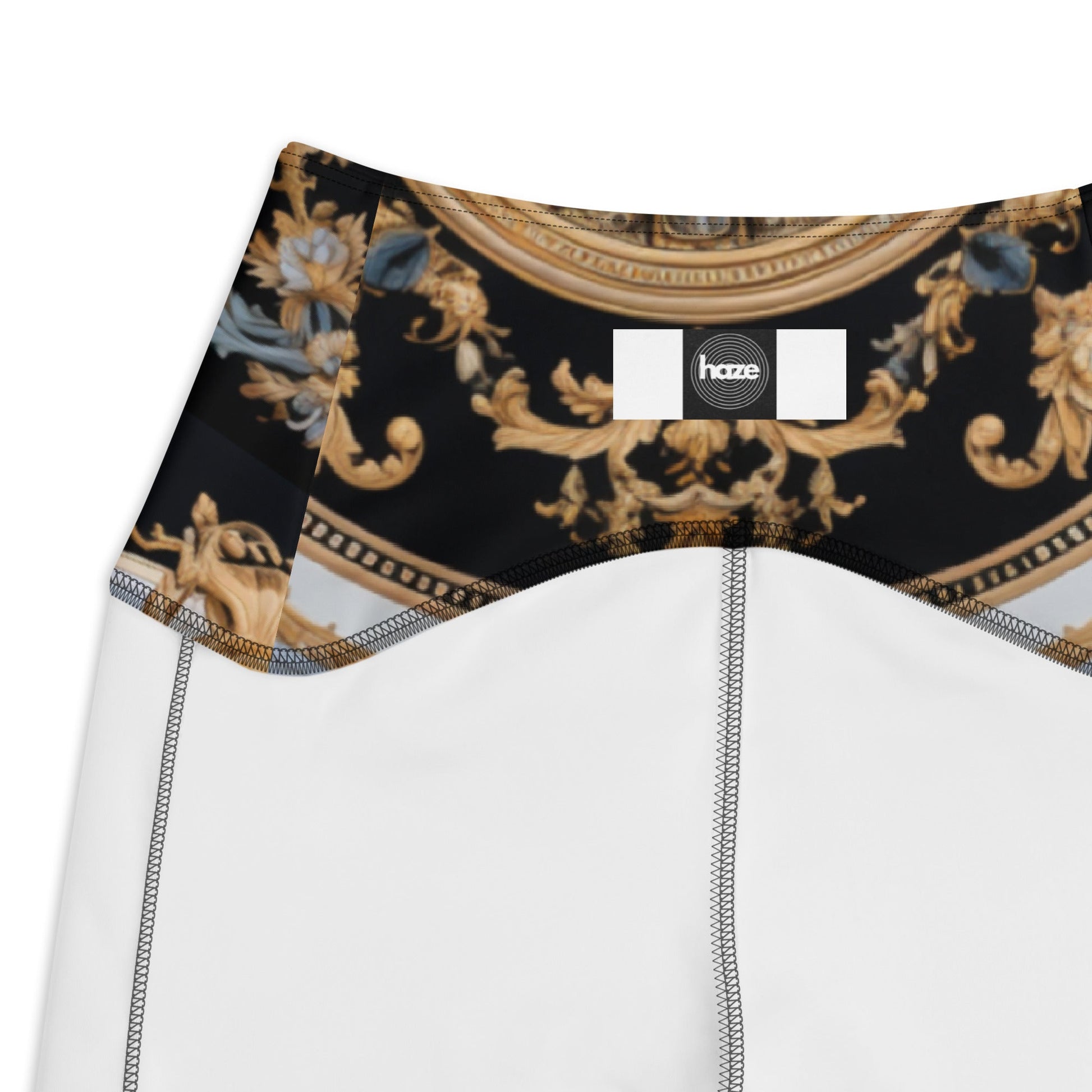 Front Mz Kittyz Black, Gold, Grey, Signature Scarf Design Leggings with pockets Leggings #MzKittyz #NikkiDKatArt