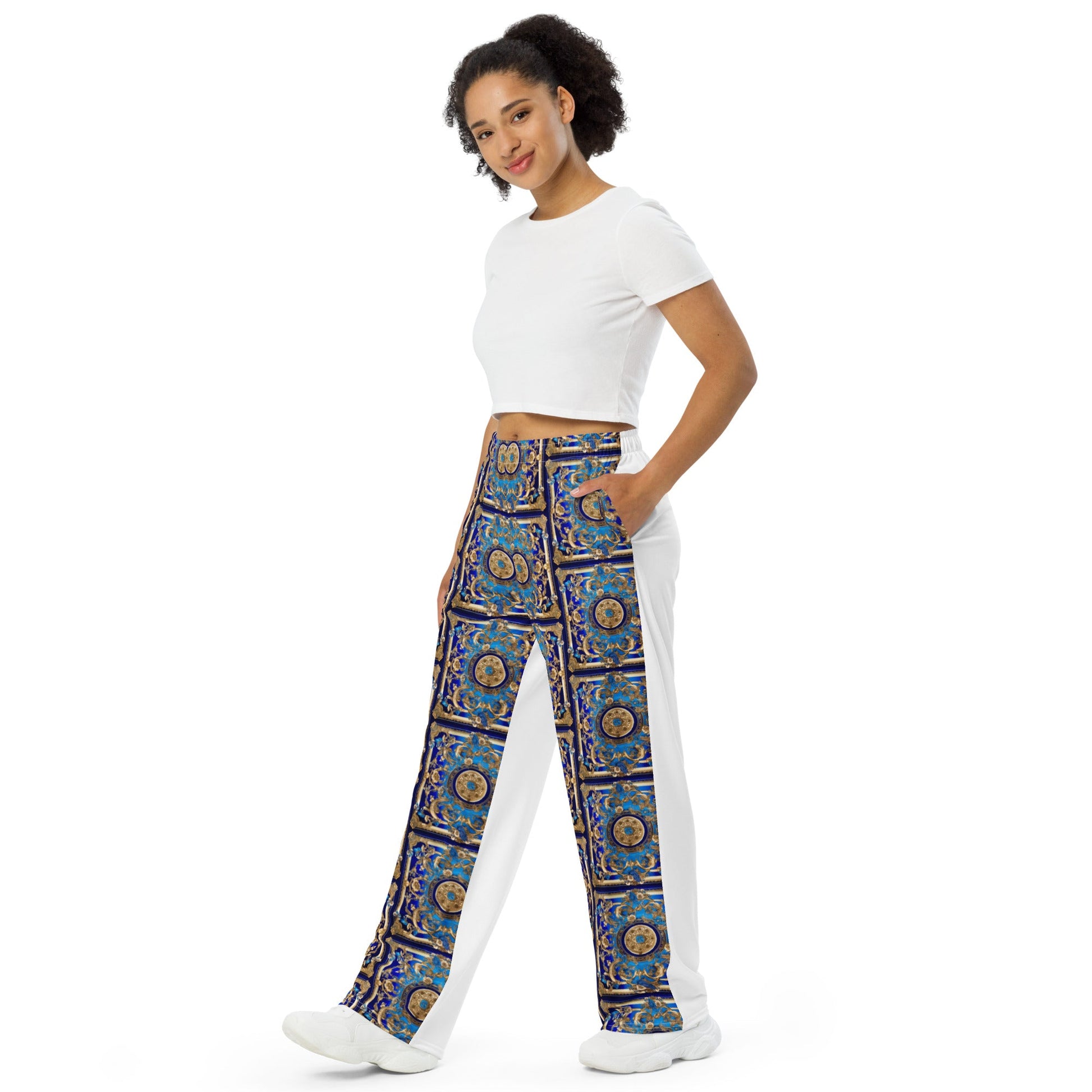 Front Signature Scarf Collection Unisex wide-leg pants #MzKittyz #NikkiDKatArt