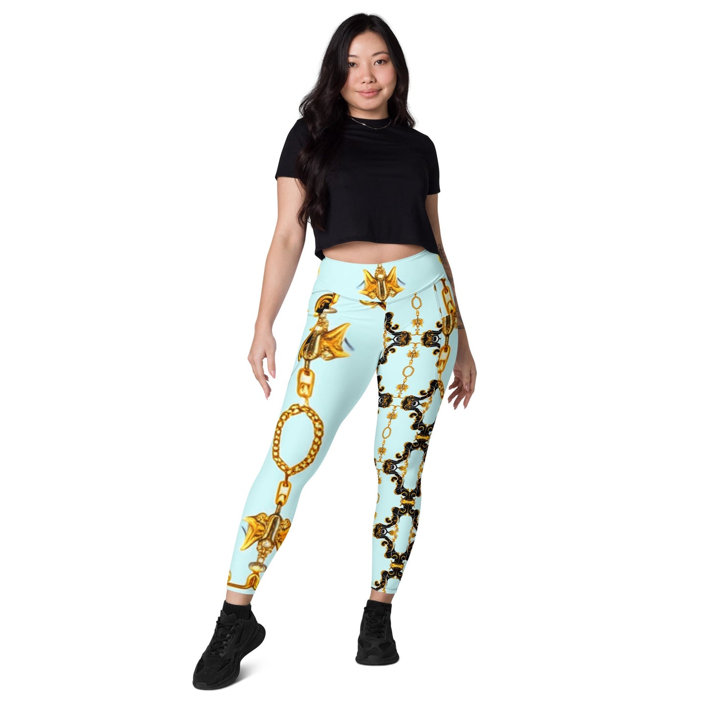 Front Aqua Baroque Signature Women's Leggings with Pockets - 2XS to 6XL Leggings, Pockets #MzKittyz #NikkiDKatArt