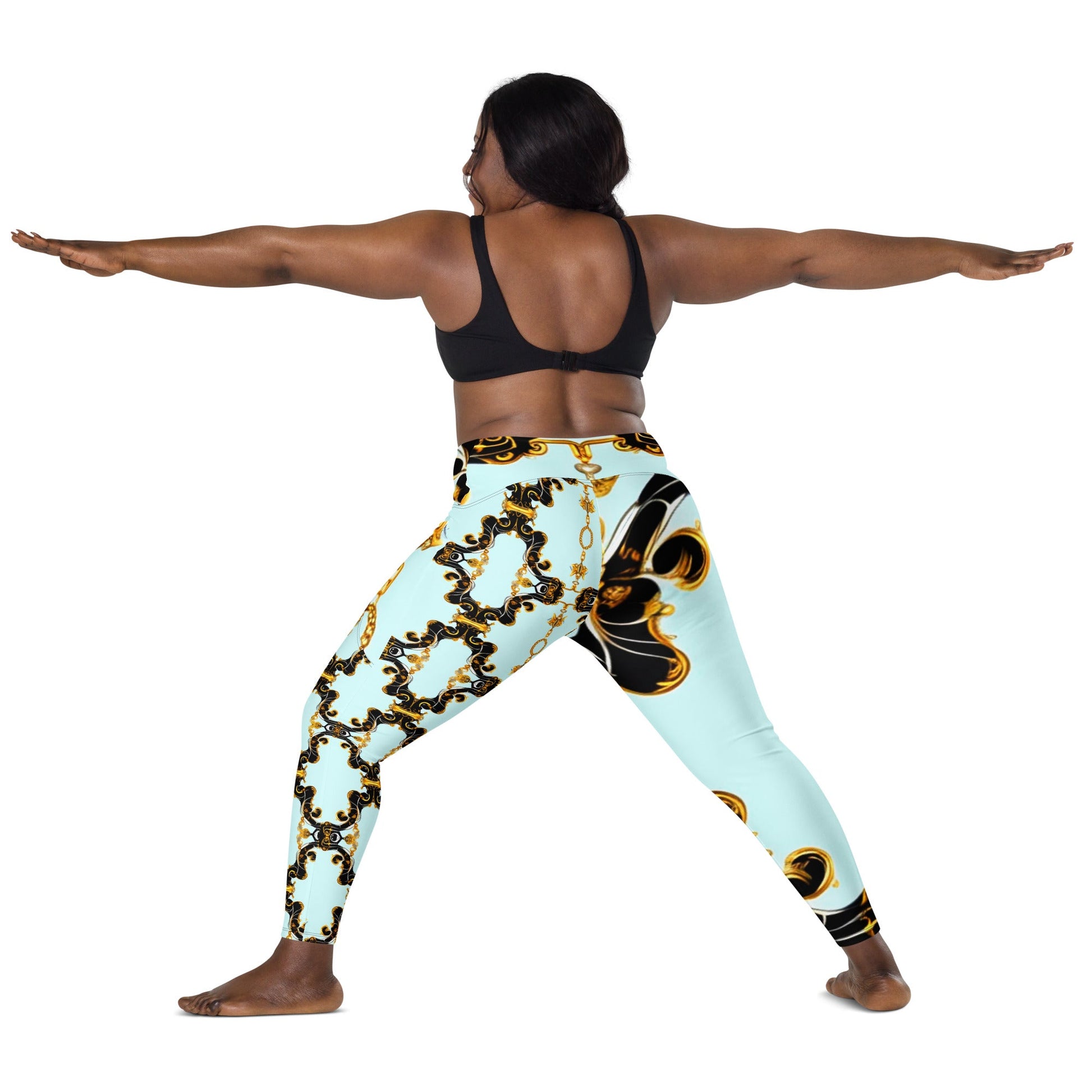 Front Aqua Baroque Signature Women's Leggings with Pockets - 2XS to 6XL Leggings, Pockets #MzKittyz #NikkiDKatArt