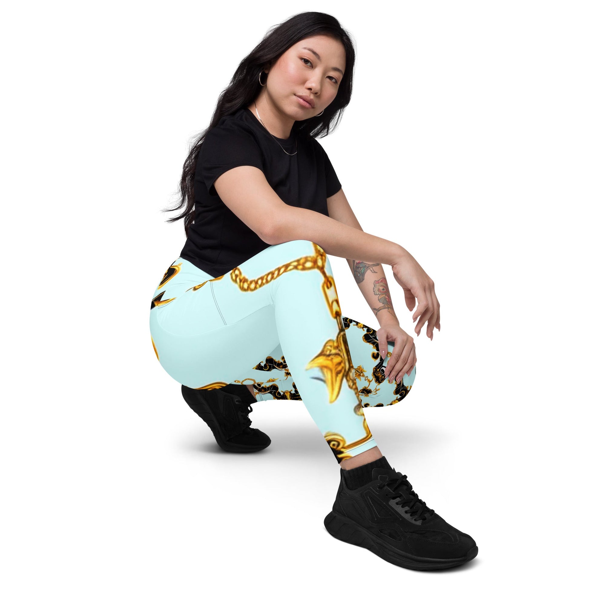Front Aqua Baroque Signature Women's Leggings with Pockets - 2XS to 6XL Leggings, Pockets #MzKittyz #NikkiDKatArt