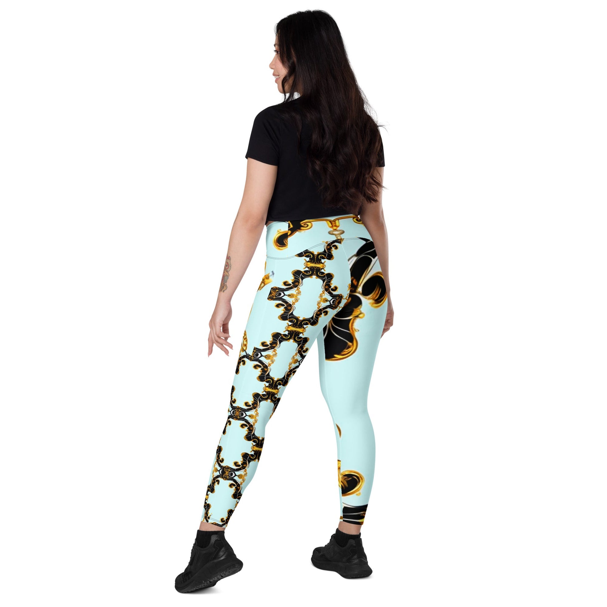 Front Aqua Baroque Signature Women's Leggings with Pockets - 2XS to 6XL Leggings, Pockets #MzKittyz #NikkiDKatArt