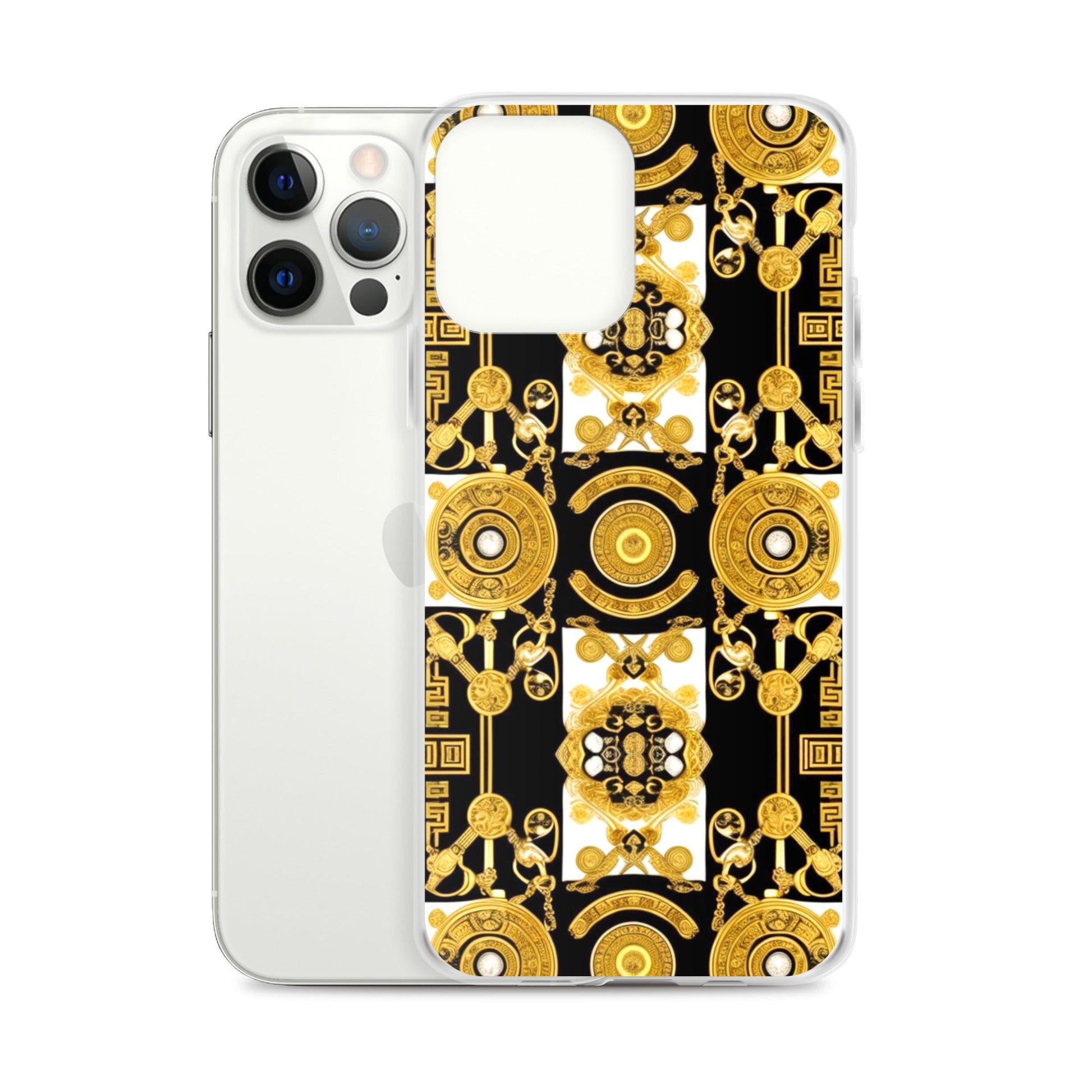 Front Baroque Gold & Black Coins Signature Clear Case for iPhone® iPhone, Clear Case #MzKittyz #NikkiDKatArt
